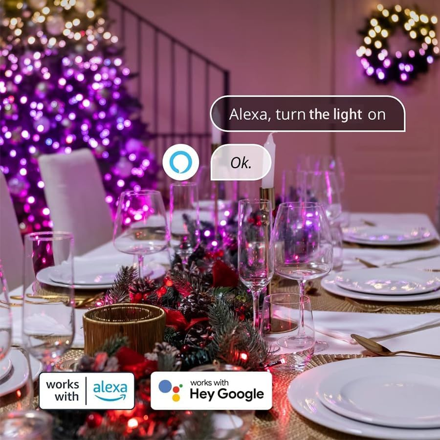 Uantii Smart Light String Tuya Wifi LED Fairy String Lights RGBIC Dream Colour Music Sync Timing Schedule Waterproof,App and Voice Control Compatible with Alexa Works with Google Home (20M)