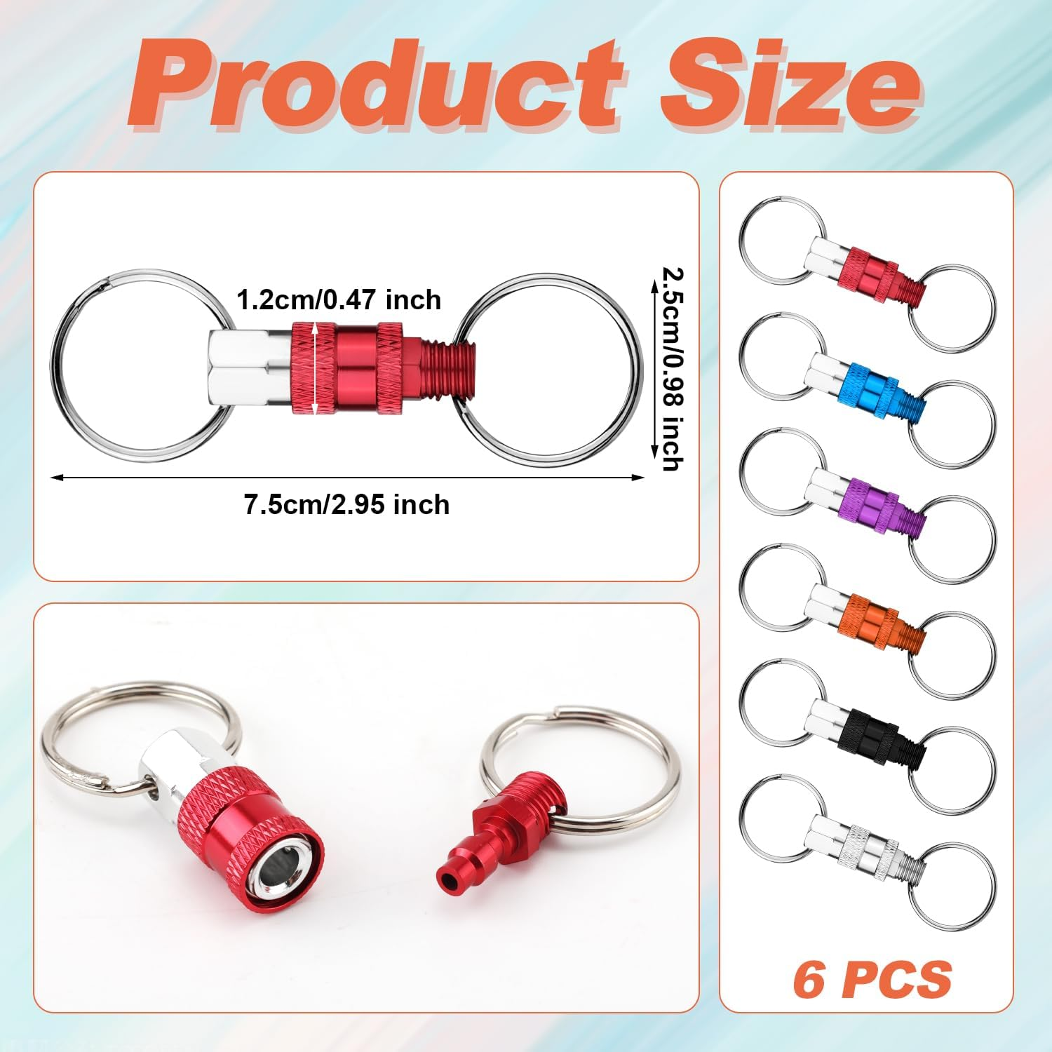 6 Pack Pull Apart Keychain, Quick Release Keychain Aluminum Keychain with 2 Split Rings Chain Separate Detachable Key Rings Quick Release Disconnect Keyrings Convenient Accessory Gift (Mixed Color), image number 3