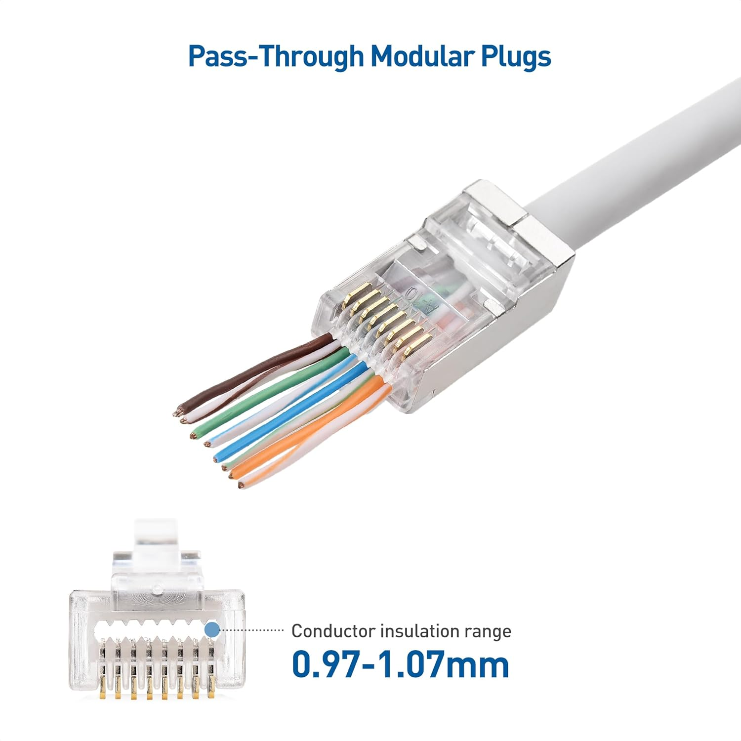 Cable Matters 100-Pack Cat 6A Shielded Pass through RJ45 Connectors (Cat 6A Ends / Cat6A Connector / RJ45 Modular Plugs/Ethernet Plugs/Network Connector) for Solid or Stranded S/FTP Ethernet Cable image number 5