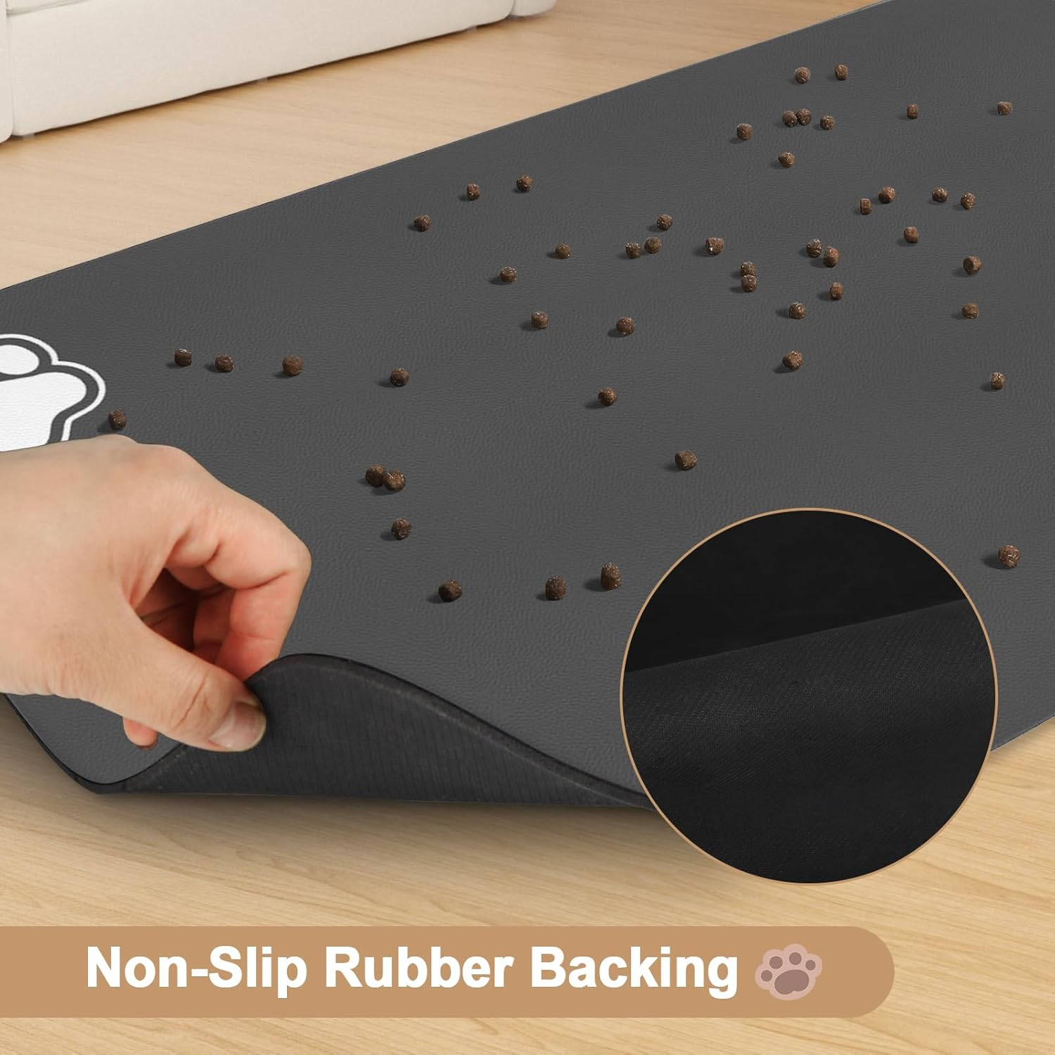 Dog Food Mat 2 Packs Absorbent Dog Cat Feeding Mat Placemat for Food and Water Bowl, Cat Food Mat Waterproof Rubber Backing, No Stains Quick Dry Water Dispenser Mat (Dark Grey (2 Packs), 40 X 60Cm) image number 6