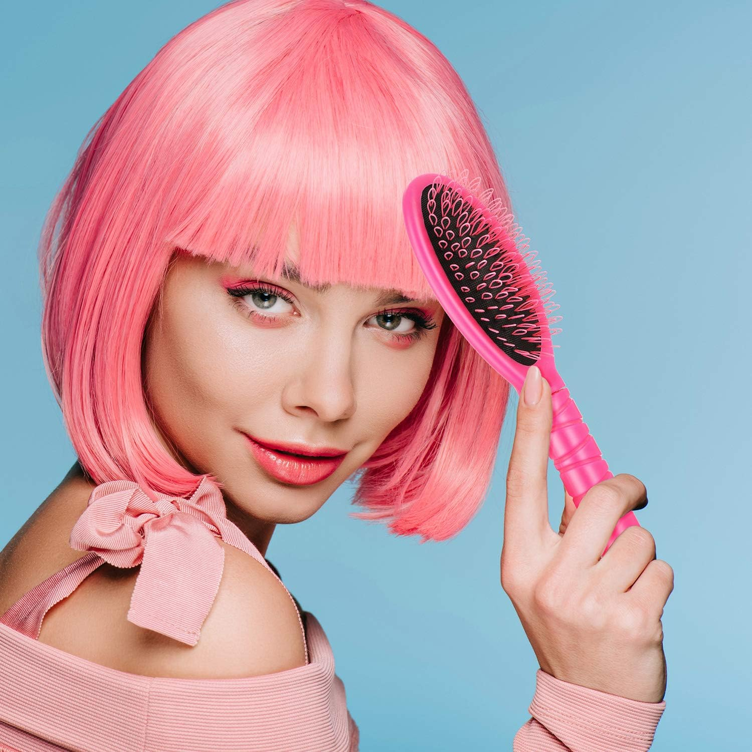 2 Pieces Loop Wig Brush Hair Extension Brush Hair Pieces Toupees Weaves Brush for Brushing Styling Detangling Natural and Synthetic Hair Wig Brush Set image number 1