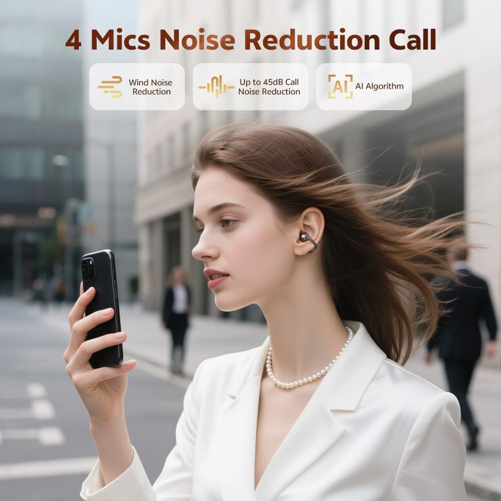 QCY Crossky C50 Open Ear Headphones, Clip-On Headphones, Wireless Bluetooth, Powerful Bass, Noise Cancelling for Calls, 5.2 G, Ultralight & Comfortable, Bluetooth 6.0, 36 Hours Playtime, IPX5 image number 2