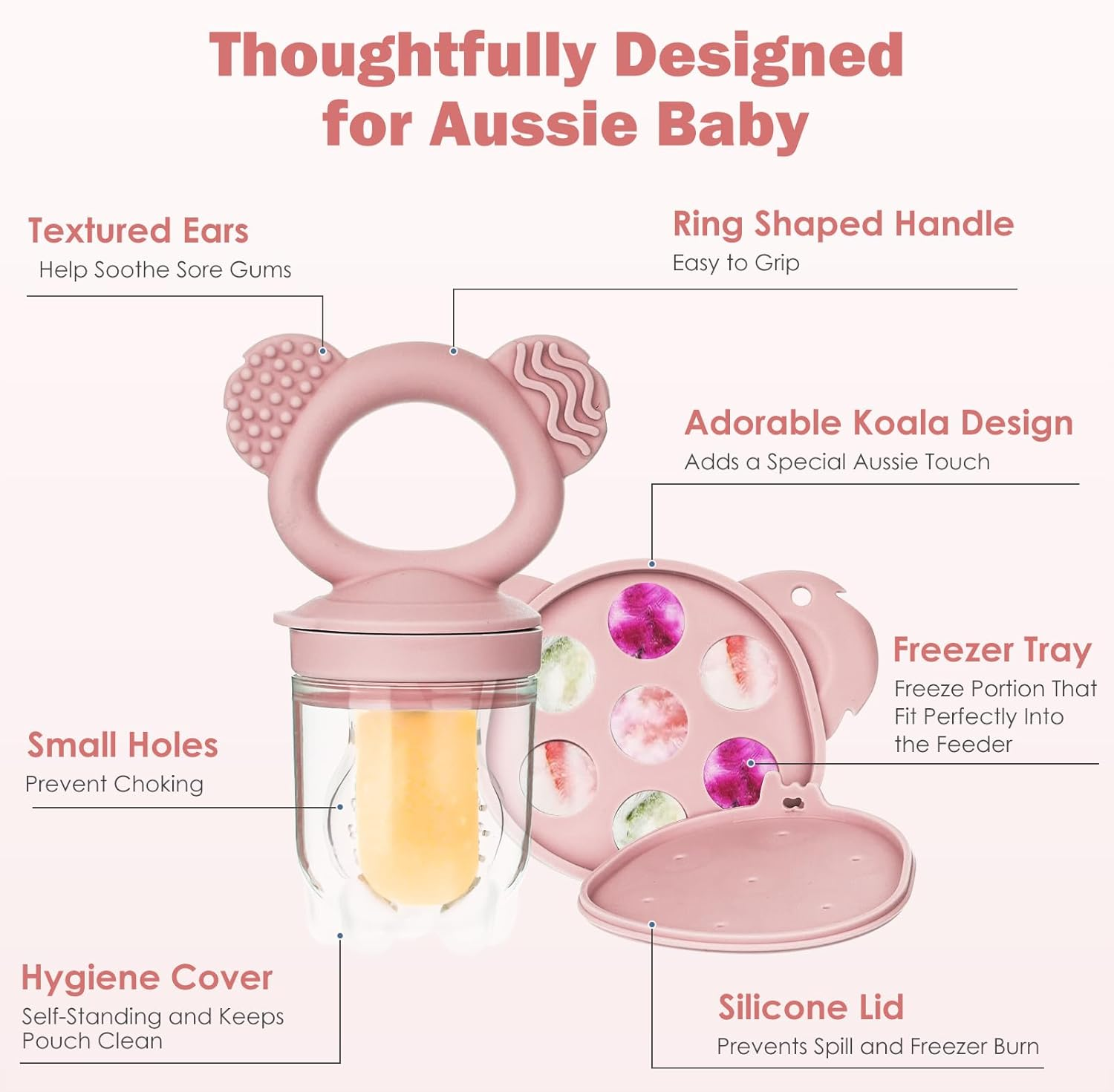 Silicone Baby Fruit Food Feeder & Freezer Nibbletray Set &ndash; Breastmilk Popsicle Molds for Baby Teething Relief, Fresh Food Feeder for Safe Infant Self Feeding BPA Free image number 2