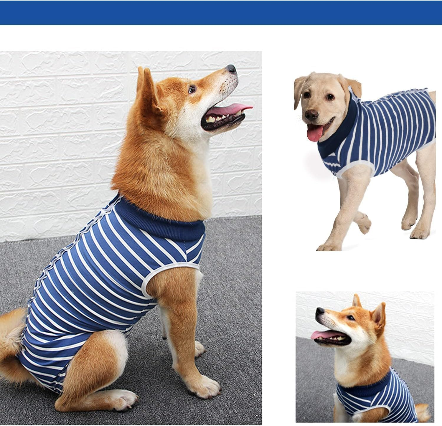 Dog Recovery Suit Cats Bodysuits for Abdominal Wounds Recovery Shirt for Male Female Pet Surgical Snugly Suit after Surgery Anti-Licking Dog Onesies (Blue Stripe, XL) image number 3