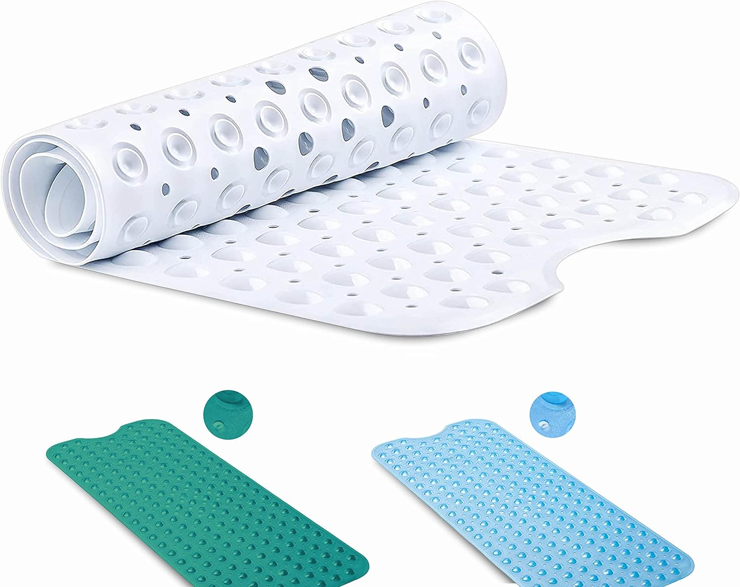 Non-Slip Bath Mat with Suction Cups, GVTECH 100X40Cm/40X16In Extra Long Bathtub Mats | Anti-Mould, Machine-Washable, Latex-Free | Shower Mat Ideal for Elderly & Children (White)