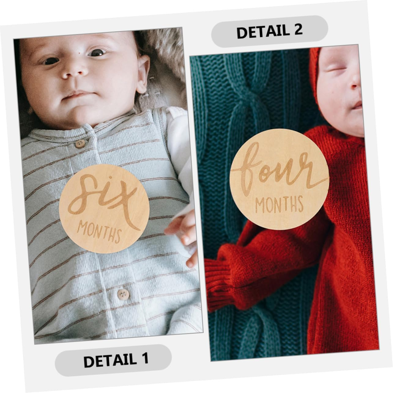 UPKOCH 12Pcs Wooden Monthly Milestone Cards for Growth round Milestone Signs for Boy Girl for Newborn Photography image number 1