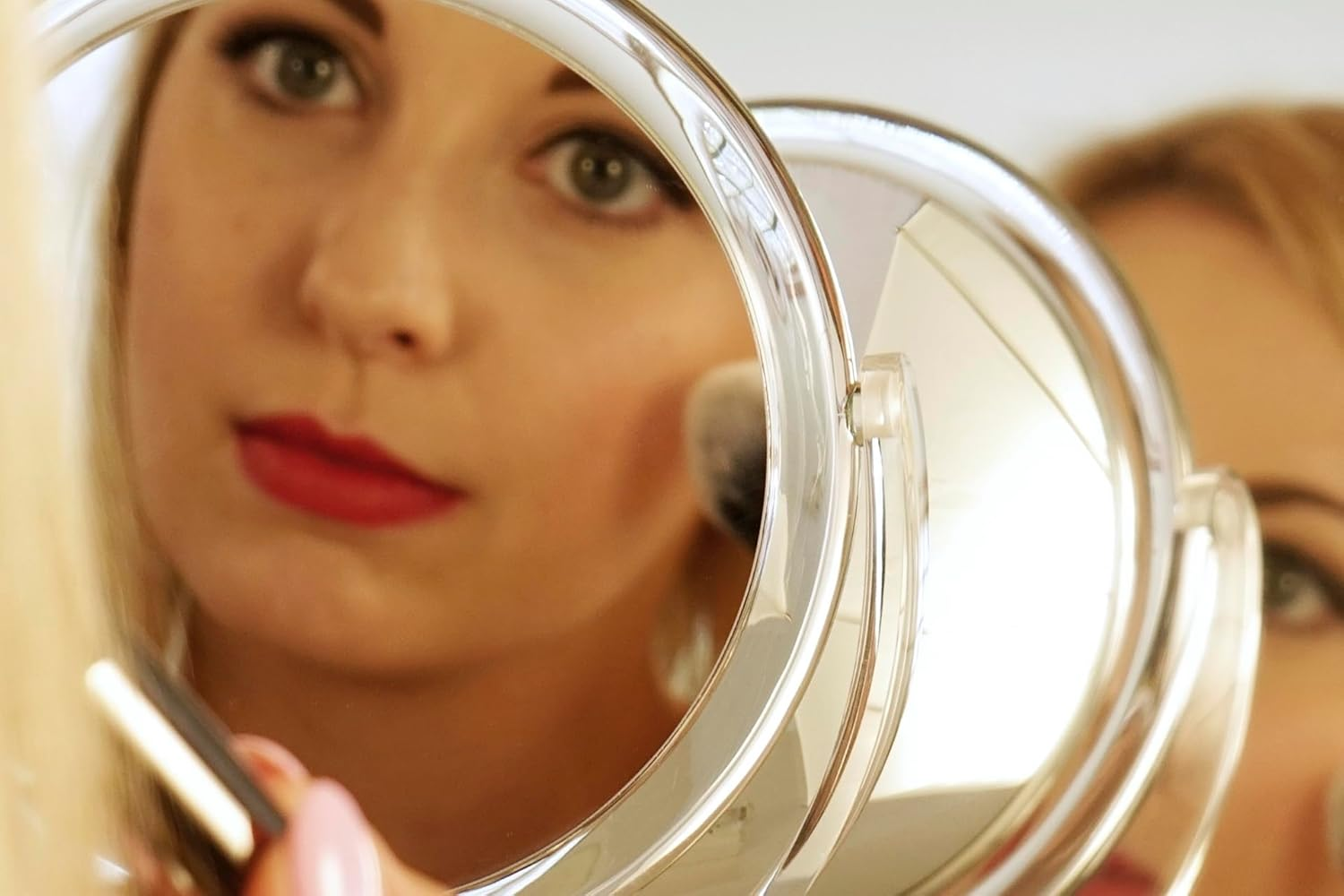 Fantasia Standing Mirror round Double-Sided Normal and 7X Magnification Make up Mirror Diameter 16 Cm Height 22 Cm Metal/Acrylic image number 1