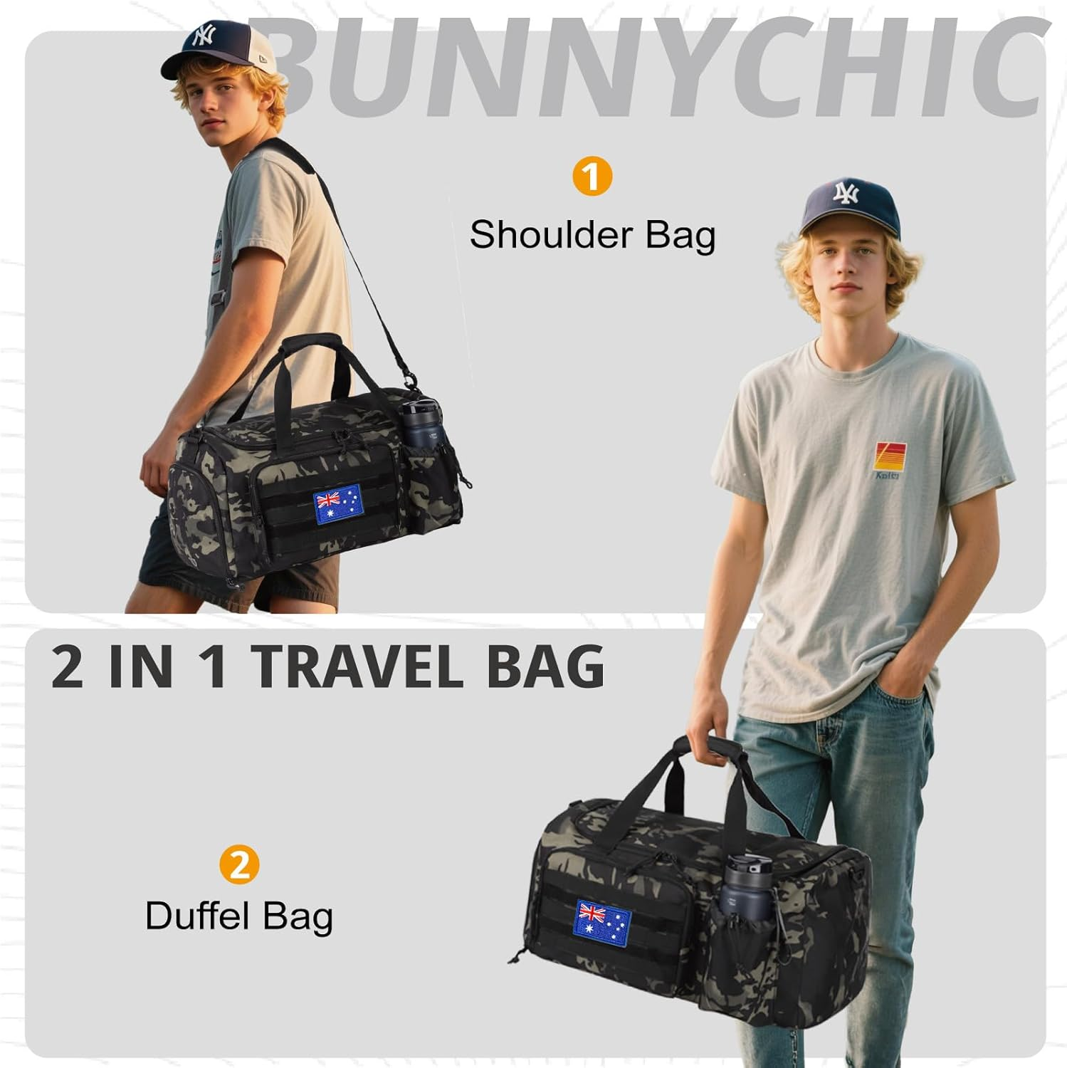 Tactical Gym Bag for Men, 40L Large Capacity Duffle Bags with Shoes Compartment, Sports Bag with Wet Compartment, Multi-Functional Weekend Bags Suitable for Travel, Camping,Hiking - Brown image number 3