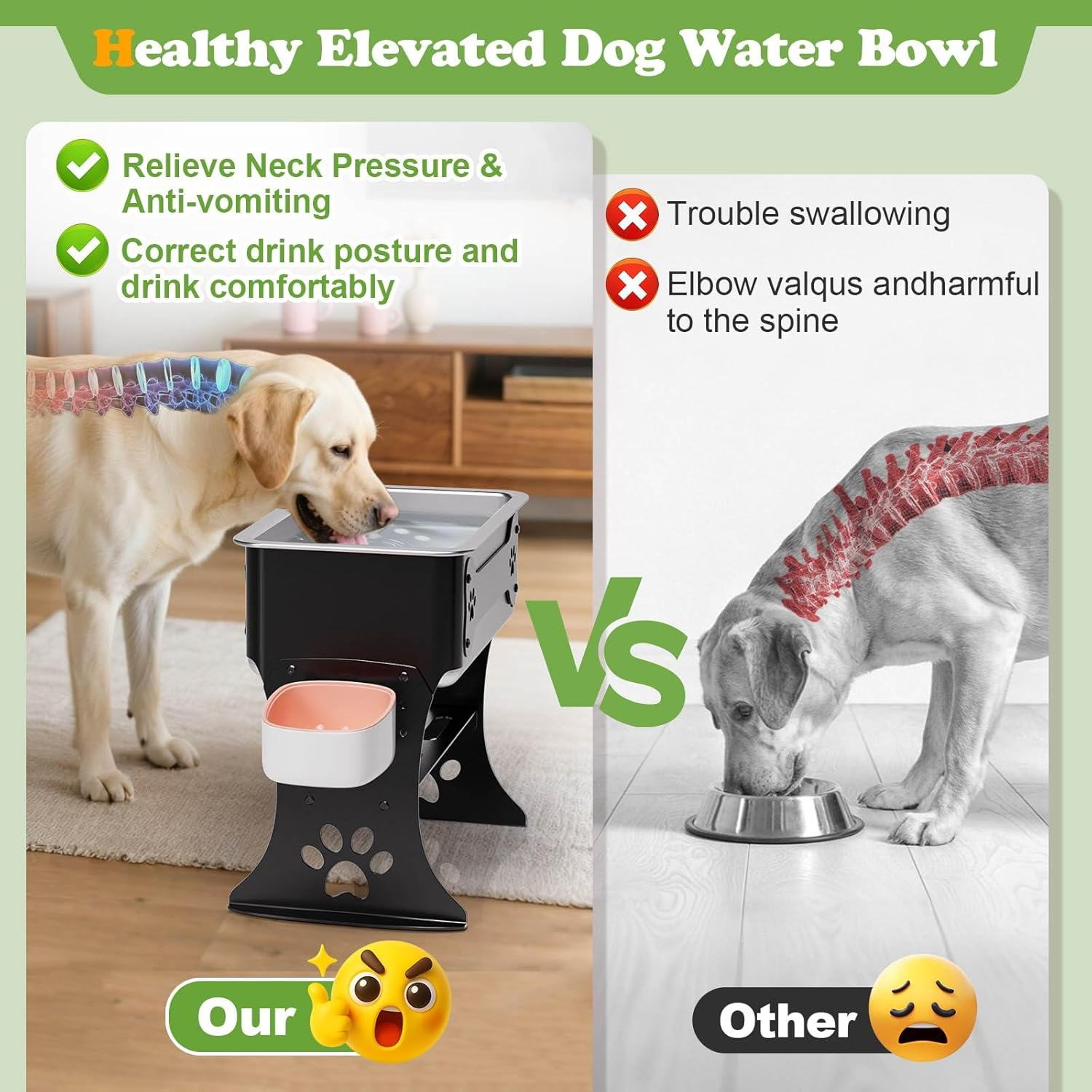 JDCQKHA 10.3L Elevated Large Dog Water Bowl, 3 Height Adjustable Stainless Steel Raised Dog Water Bowl Stand for Large Breed, Metal Pet Bowl Stand for Relief Joint Pressure, Easy Clean (Black) image number 1