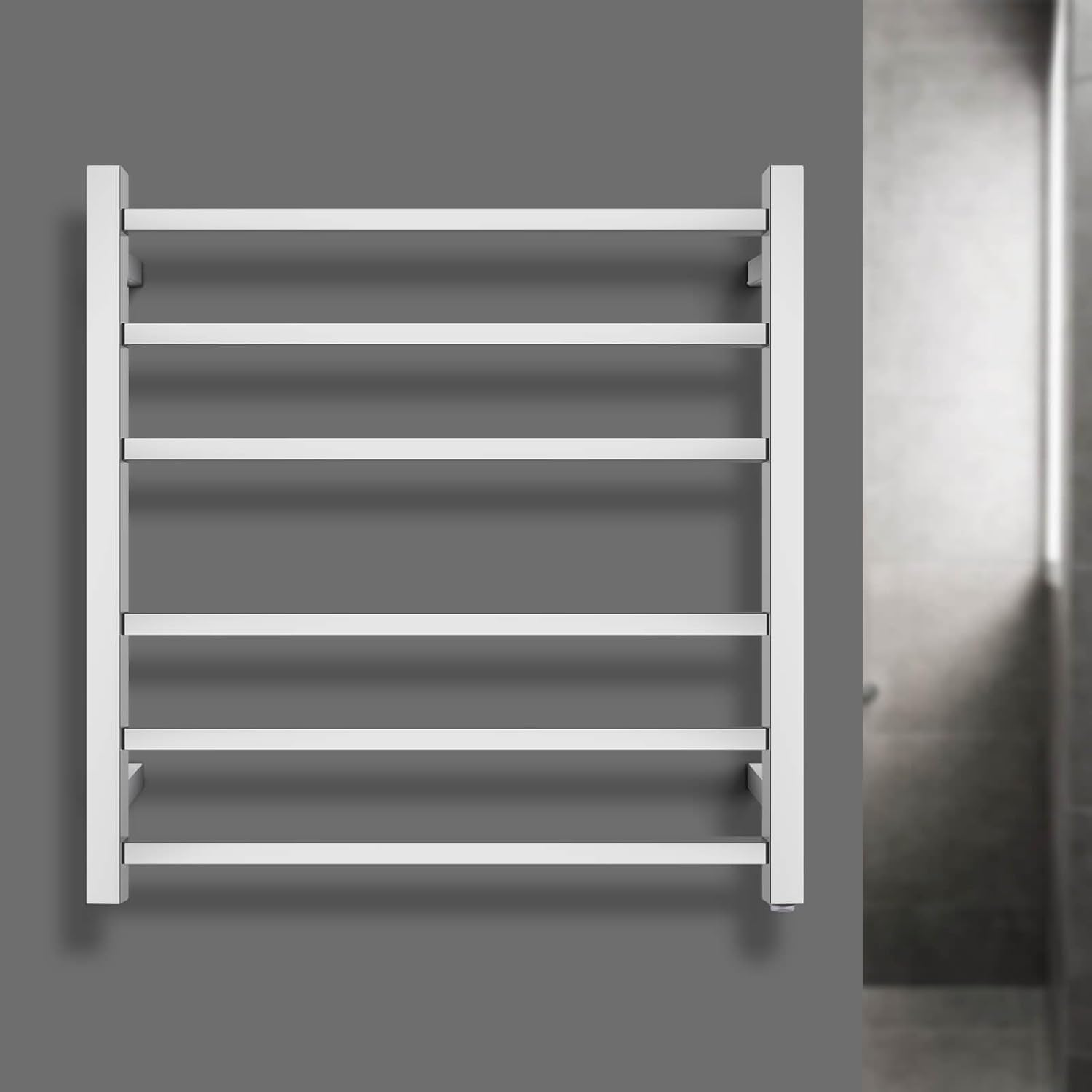 ACA Trading SAA Bathroom Heated Towel Rack,4 Rungs Square Electric Heated Towel Rail,Wall Mounted Towel Warmer Dryer,Stainless Steel Clothes Towel Drying Heater,Waterproof IP55 &SAA Apporved(Silver)