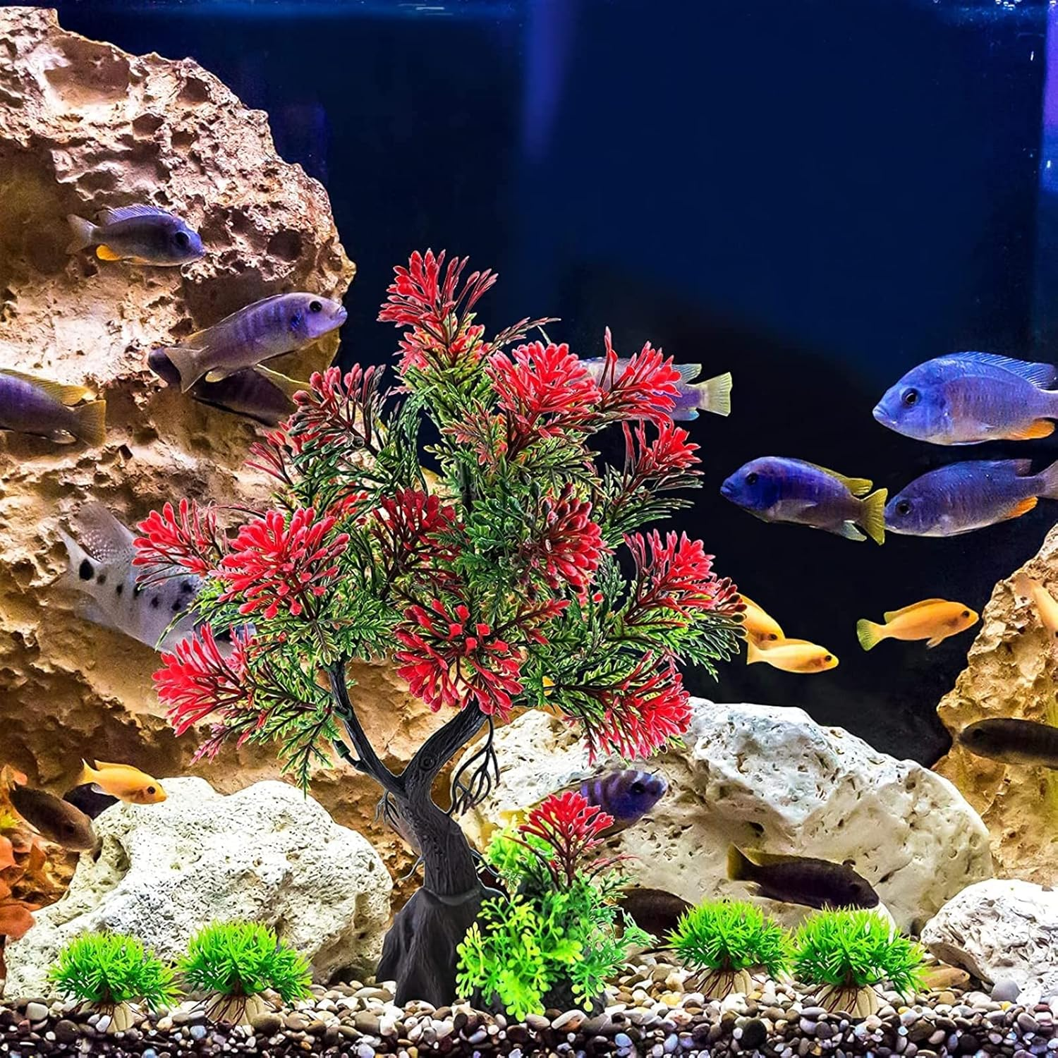 Artificial Aquatic Plants Fishtank Decorations Aquarium Decorations,Applicable to Office and Household Simulation Fish Tank Plants (Color : Purple Flower) image number 2