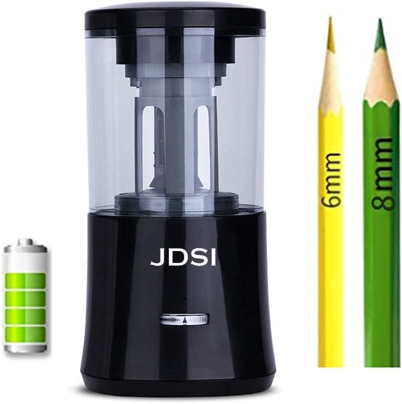 JDSI Auto Pencil Sharpener, Electric Heavy-Duty W/Adjustable Tip (Fine/Coarse), Self-Feeding for 6-8Mm Pencils, Replaceable Blade, Auto-Stop, Helical Cutter