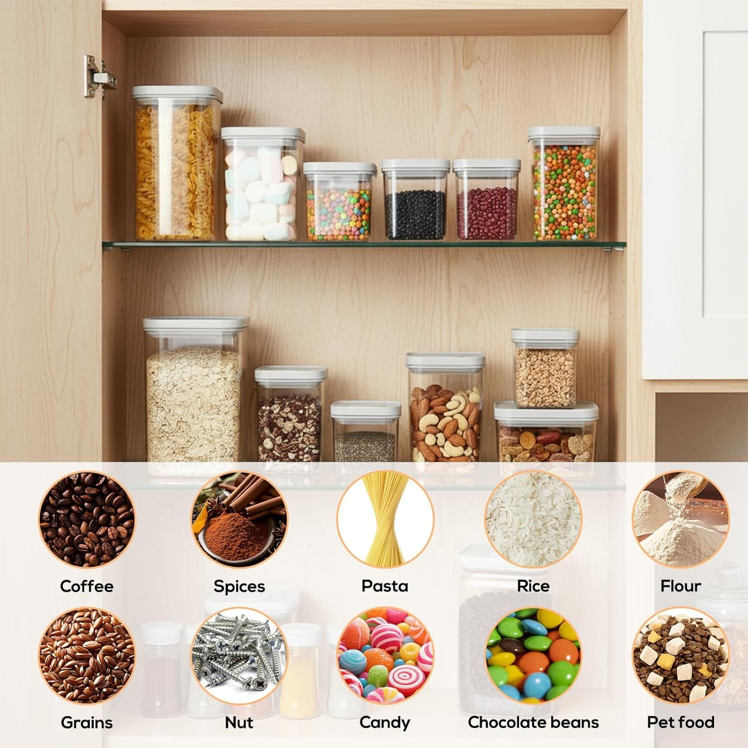 VINATO Storage Jars with Lid, Airtight, Pack of 3, 600/1250/2280 Ml Storage Box with Lid, Kitchen, Plastic Food Storage for Flour, Oats, Cereals image number 5