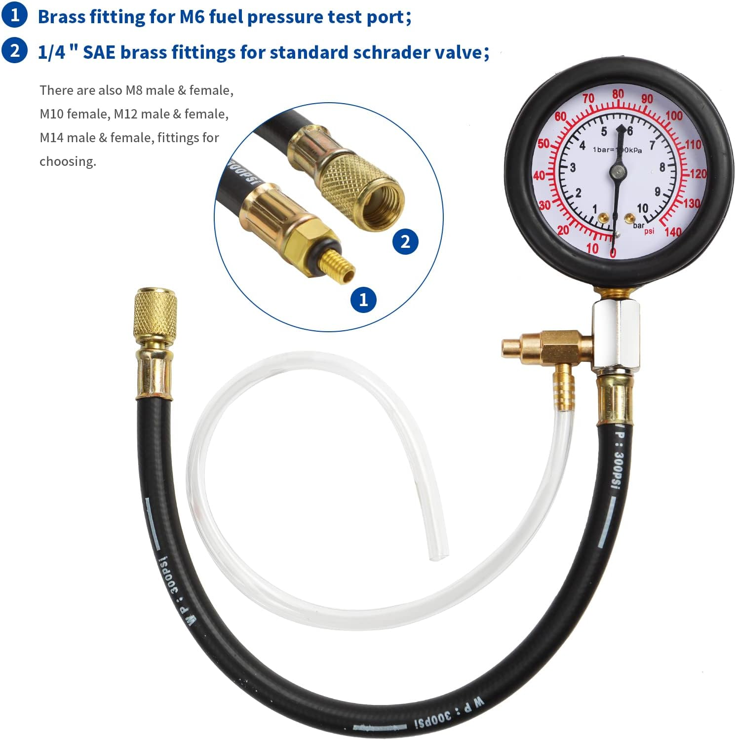 TU-114 Auto Fuel Pressure Gauge Tester Kit Gasoline Pressure Metersautomobile Instrument Testing Tool(Blue) image number 2