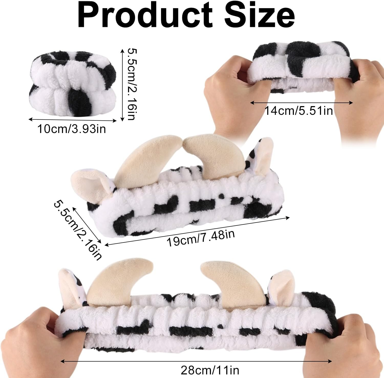 Lasuroa Cow Headband with 2Pcs Cow Print Wristband, Cute Cow Print Face Wash Headband Spa Makeup Hair Bands Facial Skincare Head Wraps for Women Girls Clothing Party Supplies Birthday Gifts image number 1