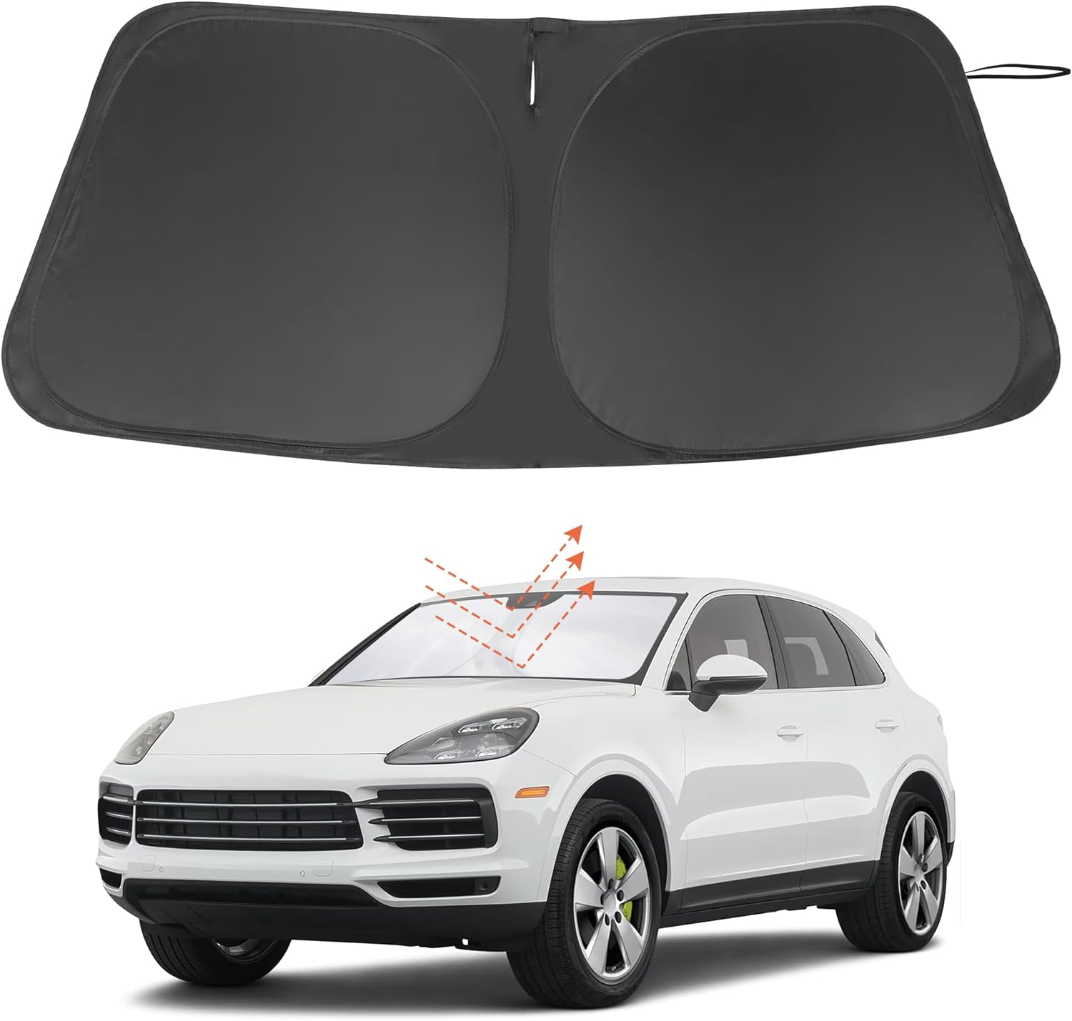 Windshield Sun Shade Custom Fit for 2019-2024 2025 Porsche Cayenne Accessories Foldable Sunshade Sun Blocker Protect Car from Sun Rays & Heat Damage Keep Car Cooler