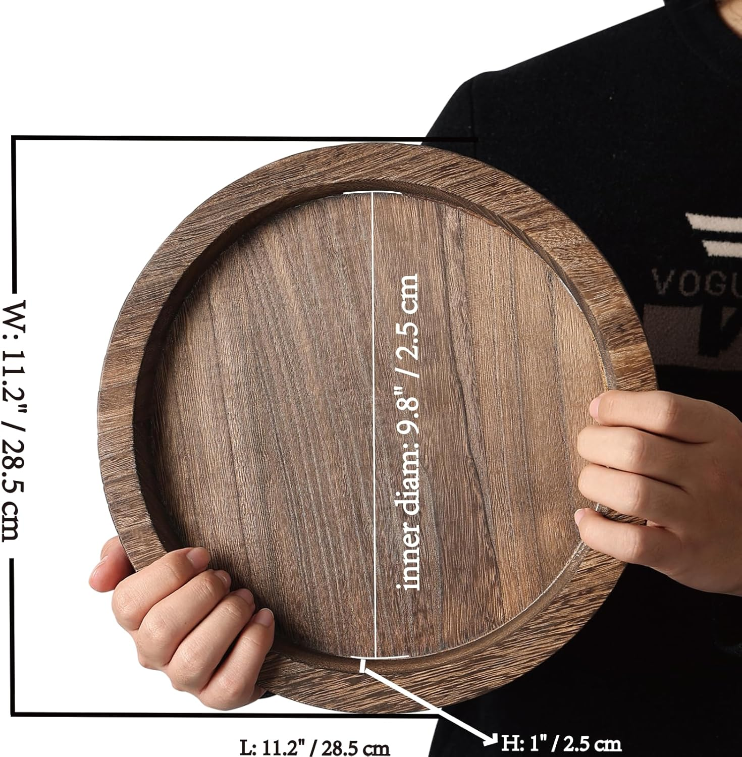 MOOKOMI Set of 2 Rustic round Wooden Tray - Bathroom Tray Countertop, Candle Tray, Table Centerpieces, and round Tray for Home D&eacute;cor (11.2") image number 6