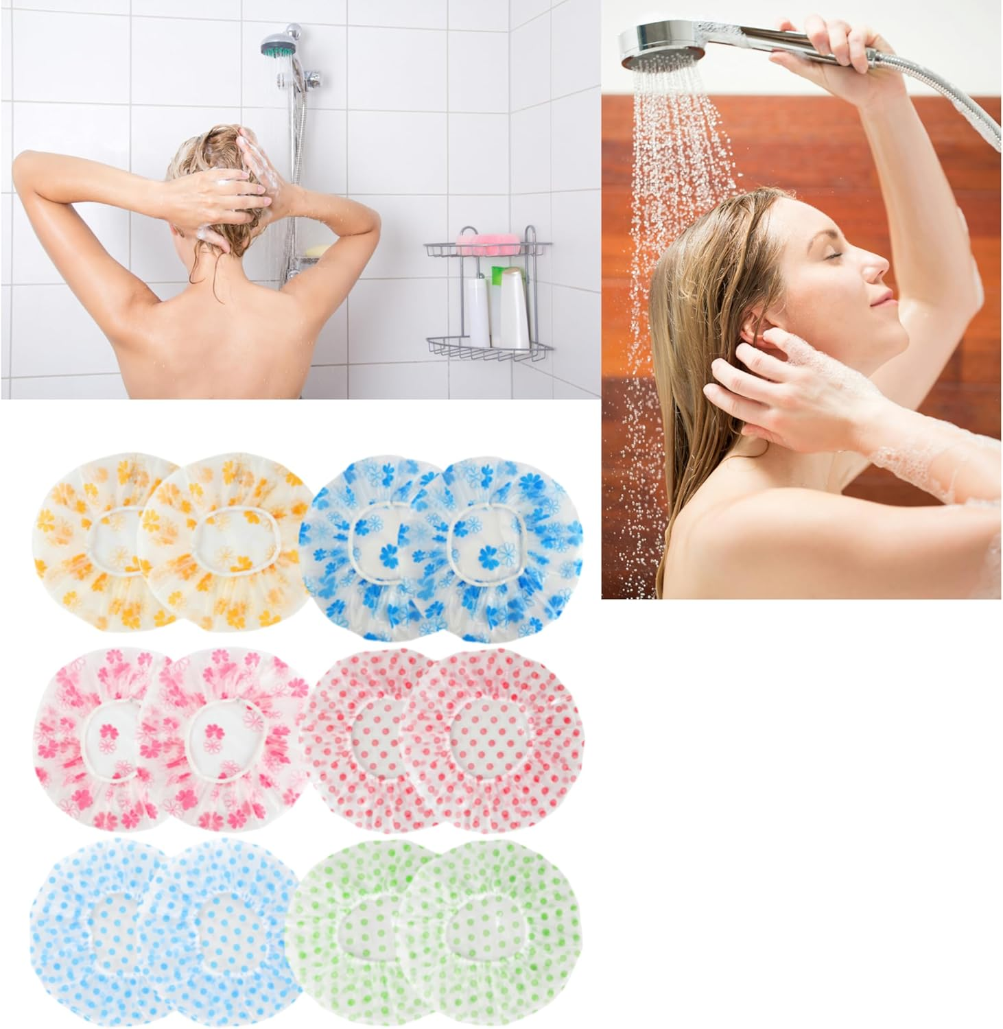 12 Pack Shower Caps Premium Waterproof Bath Caps for Women & Men, Waterproof Elastic Shower Cap Hair Protection for Bathing (12Pcs Multicolor)