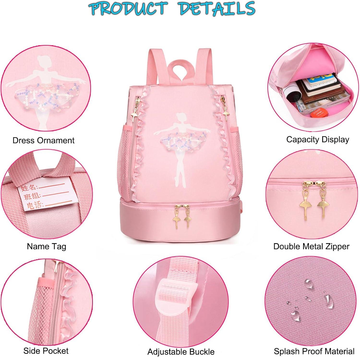 Ballet Dance Backpack with Separate Shoe Compartment,Ballet Dance Bag,Ballerina Bag for Dancer, Small Duffle Bag for Girl - Purple image number 2