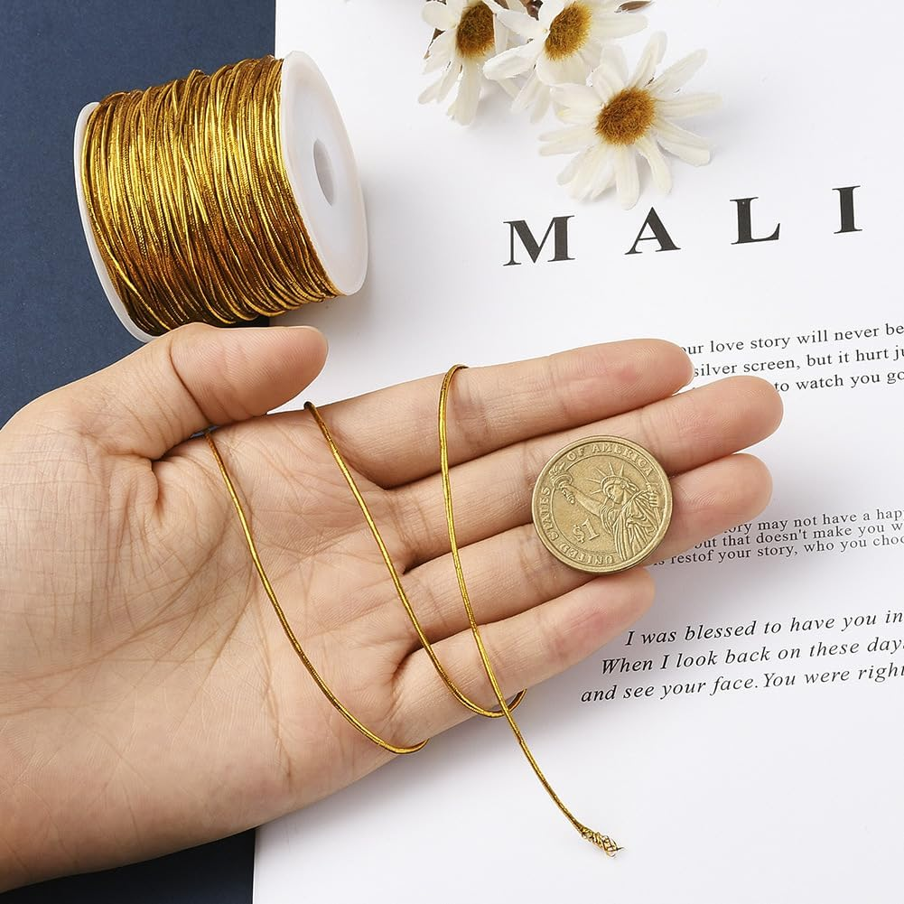 1 Rolls Metallic Elastic Cords Stretch Cord,0.8Mm X 100M Ribbon Metallic Tinsel Cord Rope,For Braiding Rope for Gift Wrapping,Crafts,Ornaments Hanging,Jewelry Making,Bracelets,Hair Decorations (Gold) image number 6