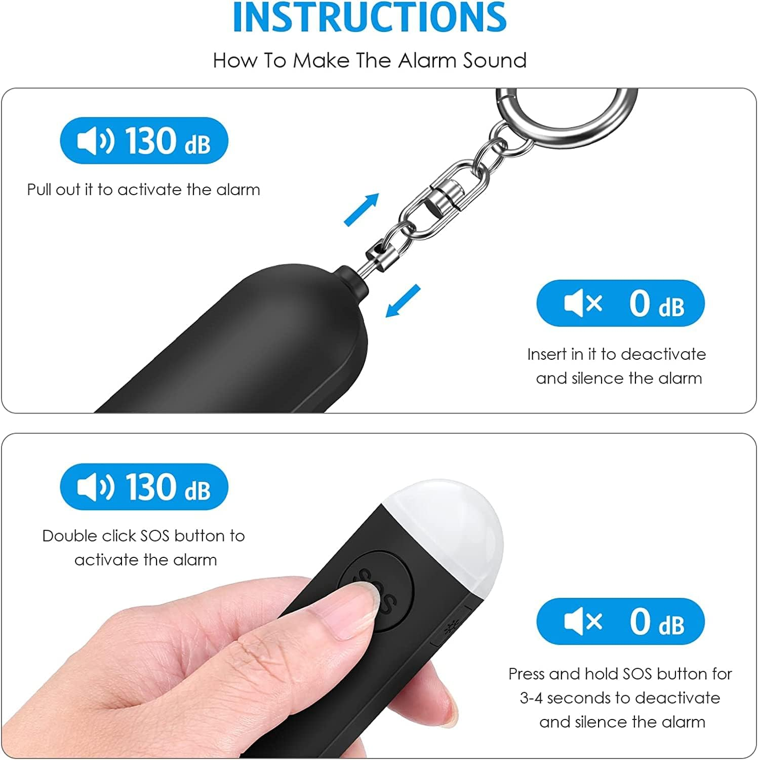AMIR Personal Alarm for Women Elderly, 130Db Loud Personal Alarm Police Approved with LED Flashlight, Rechargeable Small Personal Panic & Rape Alarm Keyring for Students, Girls, Kids (Black) - 1, Black image number 5