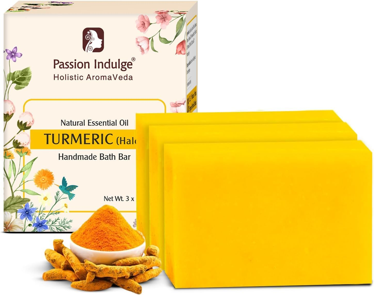 Passion Indulge Ayurvedic Turmeric Handmade Soap Bar &ndash; Pack of 3 | Natural Essential Oil | Deep Cleansing & Moisturizing | for All Skin Types image number 2