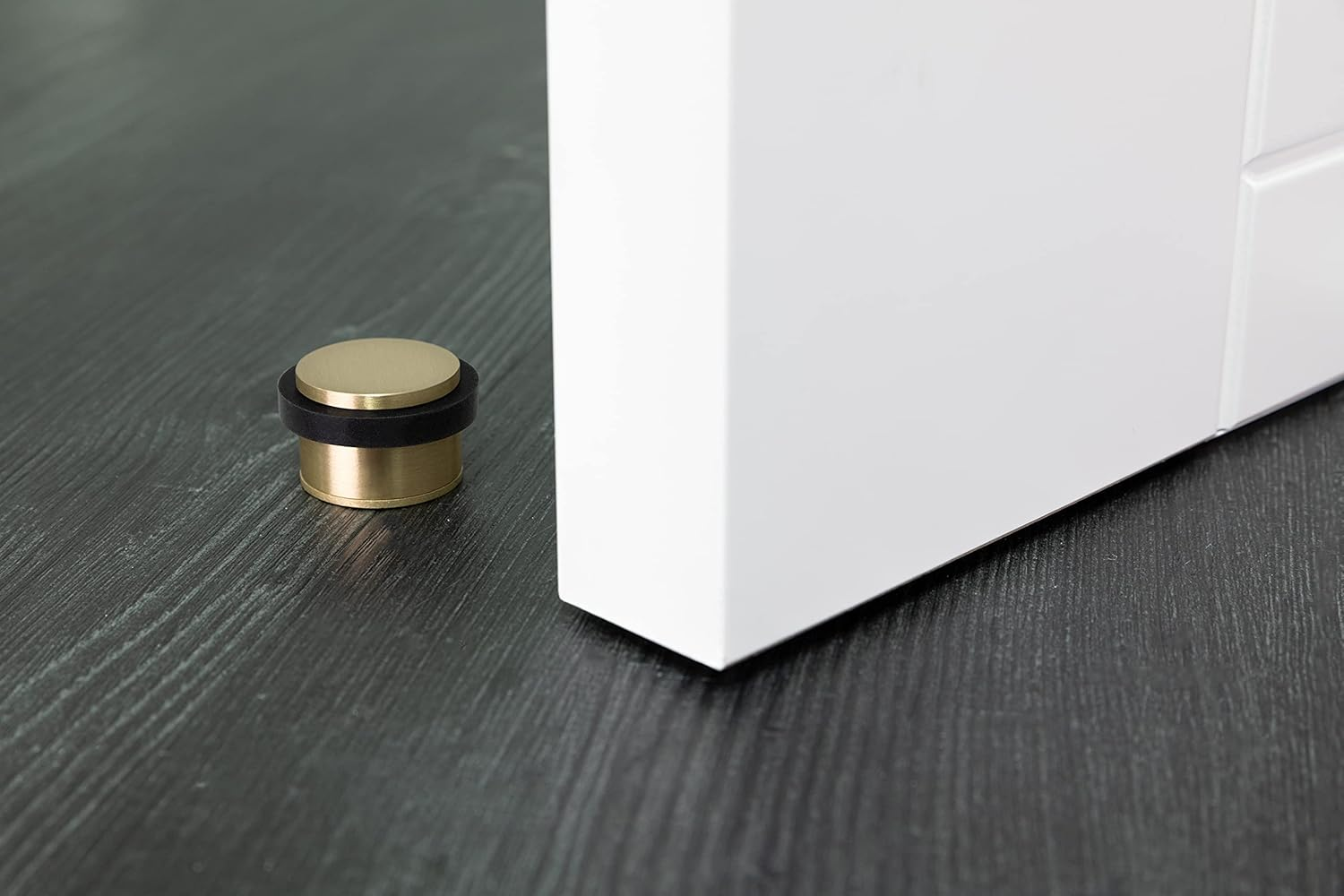 EVI | Adhesive Doorstop | Threaded Base | 0.8'' X 1.1'' | Natural Silicone | Brass Finished | Simple Fixation | 100% Functional | Mod. I-103/28 (Brass Mate - Black Rubber) - White image number 3