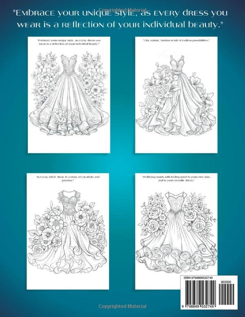 Dresses Coloring Book for Adults and Teens: Vintage to Modern Fashion for Women - 50 Chic Designs Including Floral Patterns, Summer Styles, and ... and Creativity, Ideal for Women and Girls image number 1