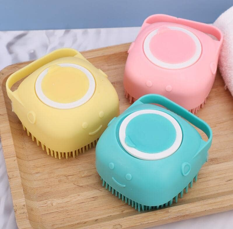 KOMUNJ Dog Cat Bath Brush, Pet Grooming Soothe Massage Brush, with Shampoo Dispenser Soft Silicone Bristle, for Short Haired Dogs Cats Shower image number 5