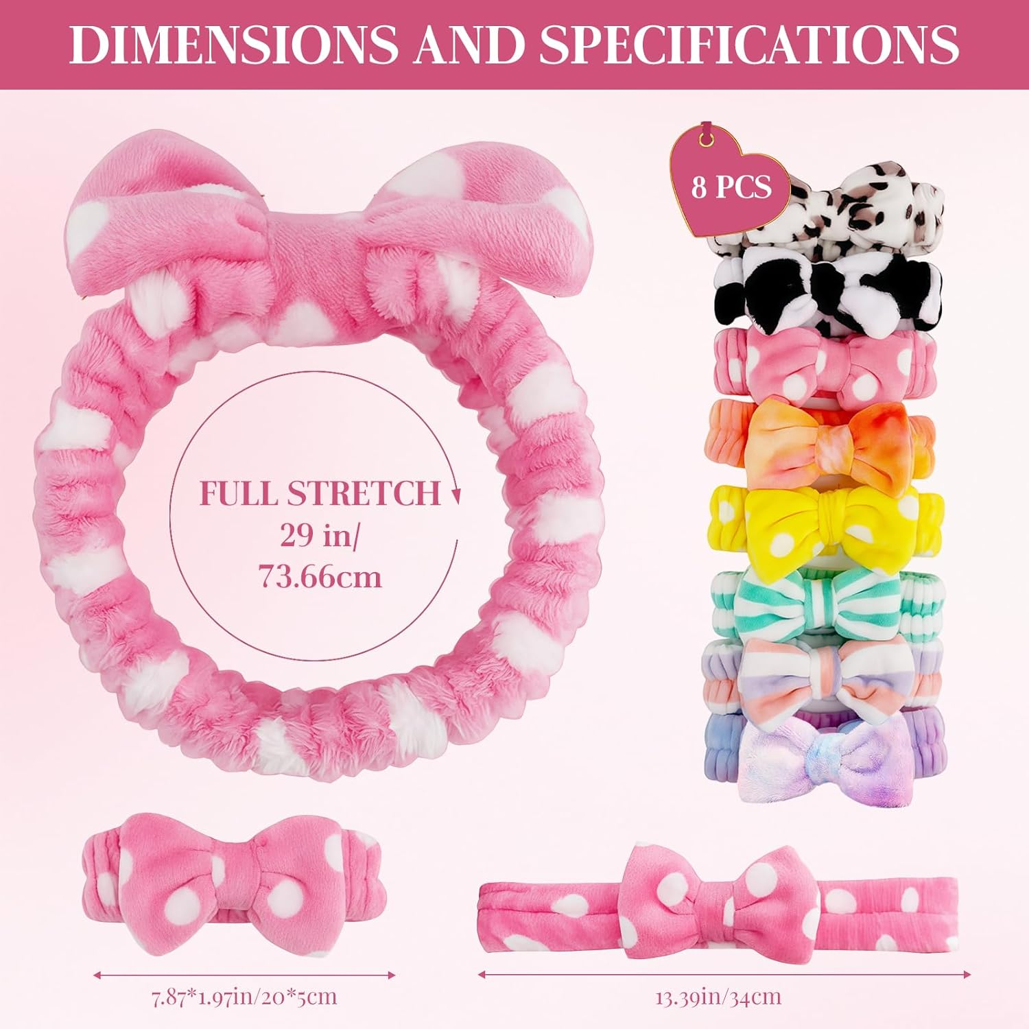 8 Pcs Spa Headband for Women Teen Girls, Skincare Headband for Face Wash, Makeup Headband for Christmas Gifts, Bulk Party Favours for Kids Adults (Vibrant Styles)