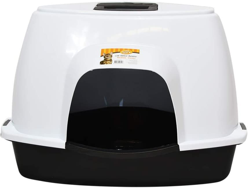 Feline First Cat Litter House 56Cm X 41Cm X 41Cm - Enclosed Corner Litter Box for Cats, Spacious and Easy-To-Clean Kitty Litter Enclosure, White