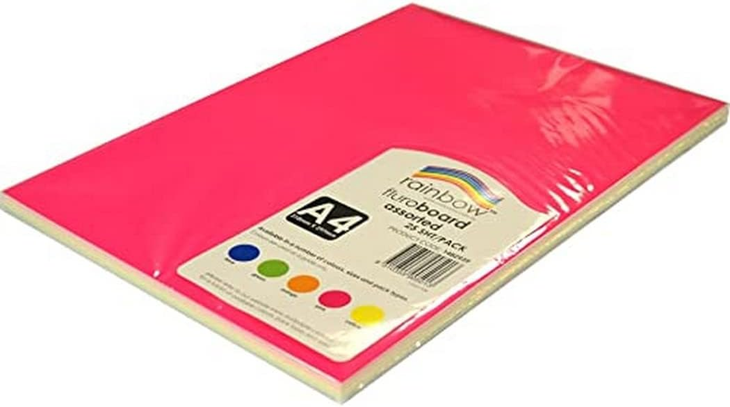 Rainbow 300GSM Fluro Board A4 25 Sheets, Assorted