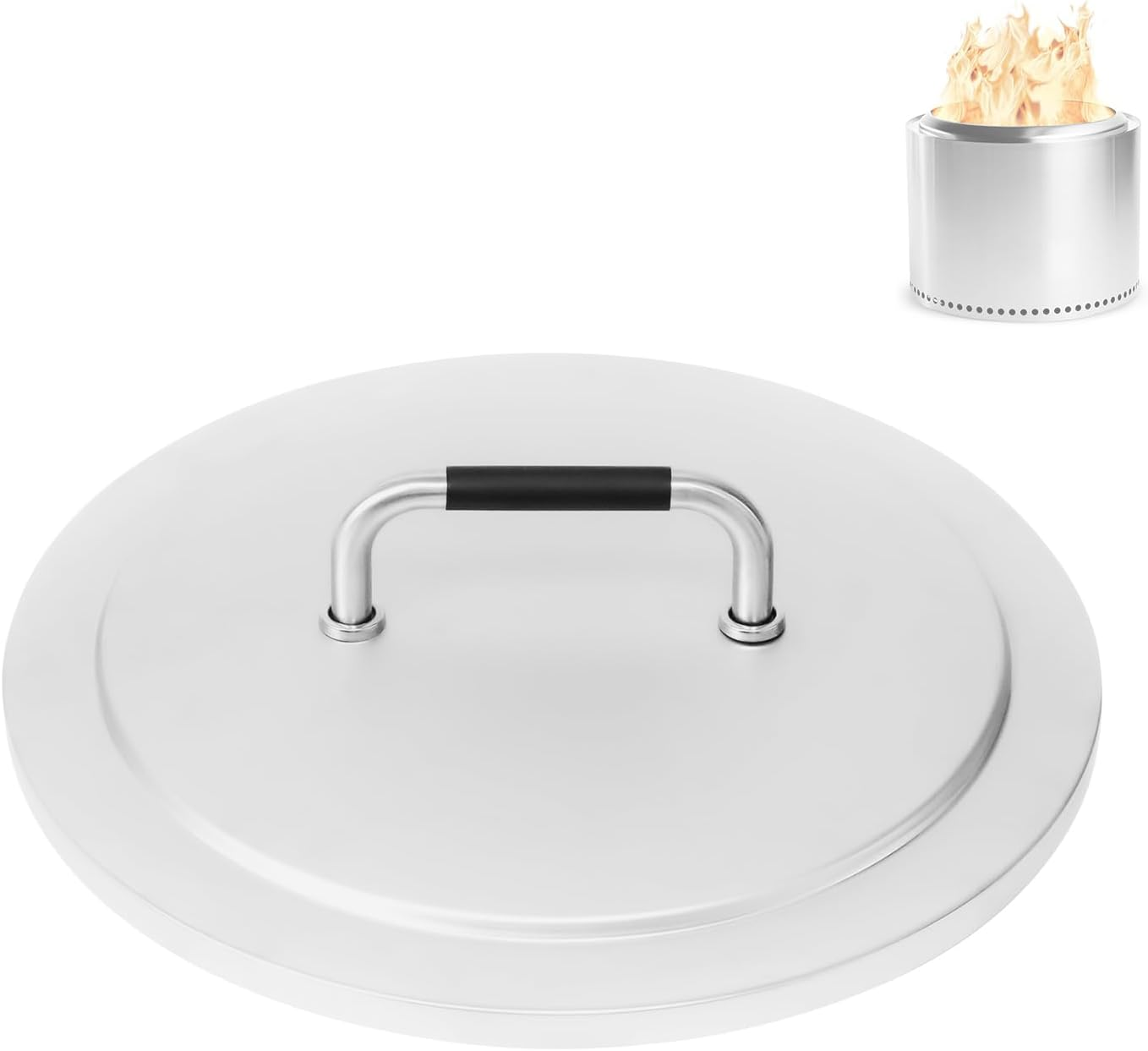 Fire Pit Lid Accessory for Solo Stove Bonfire 2.0, 19.5 Inch 304 Stainless Steel Fire Pits round Cover Lid with Heat Resistant Handle for Solo Stove Bonfire and Other 19.5" Outdoor Firepit Accessory image number 3