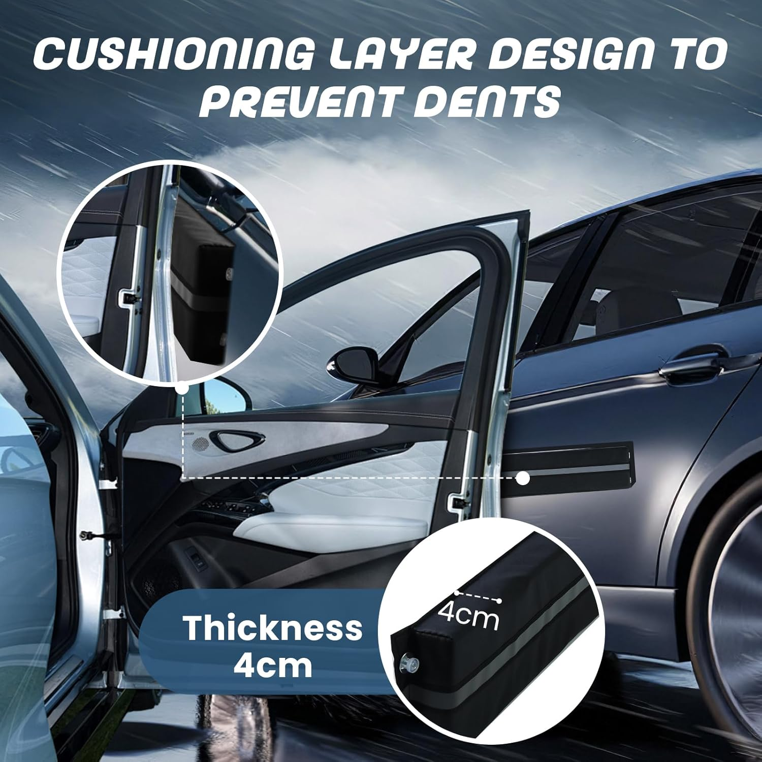 Car Door Dent Protectors Compatible with Steel or Aluminum Door-Removable Protector Made with PU Leather and Built in Magnets and Suction Cups Suitable for All Types of Frame (1, Black) image number 4