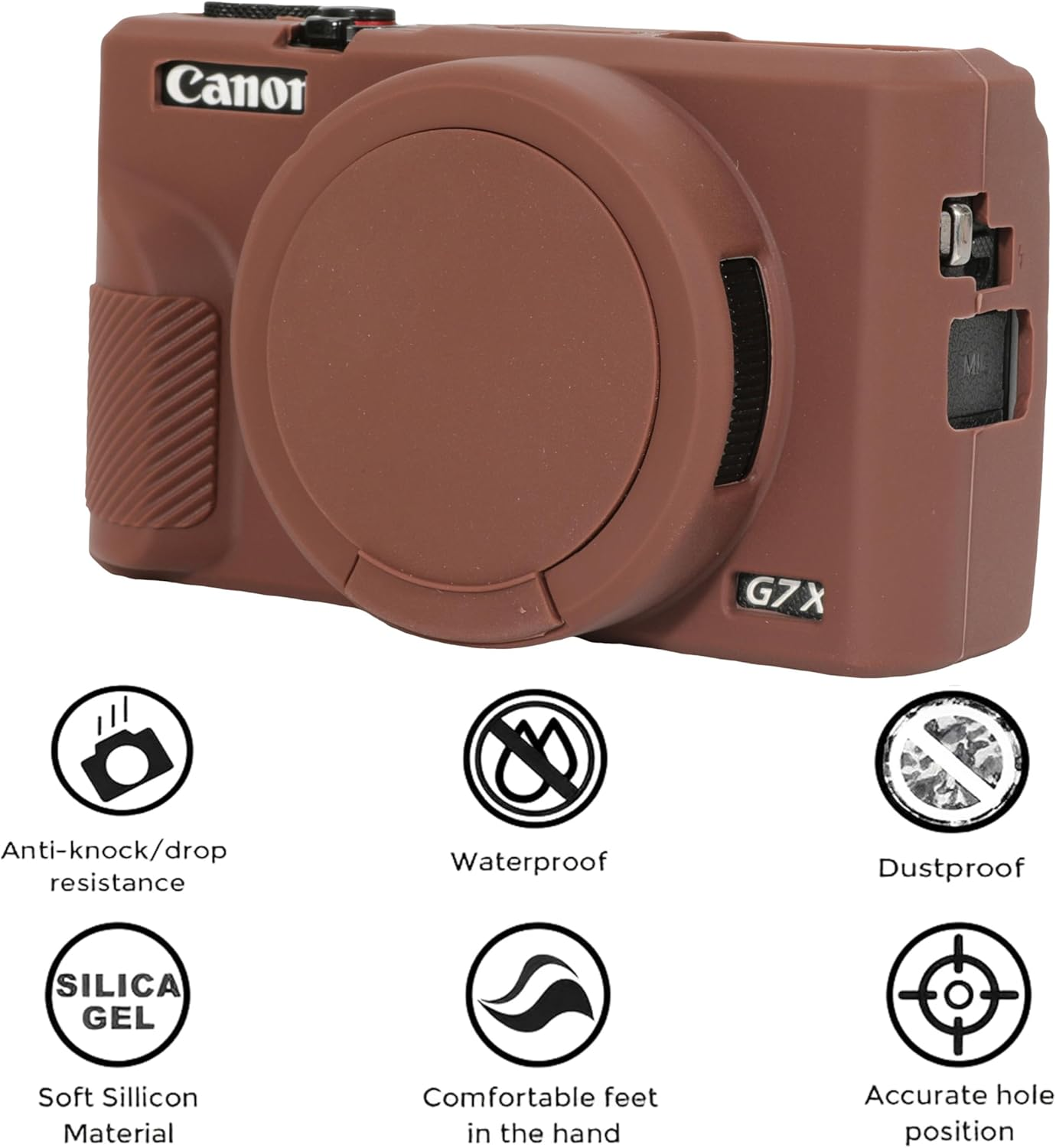 Case for Canon Powershot G7X3 Digital Camera, G7XIII Camera Silicone Case, Anti-Scratch Slim Fit Soft Skin, G7X3 Accessories with Detachable Lens Cover (Coffee) - Red image number 4