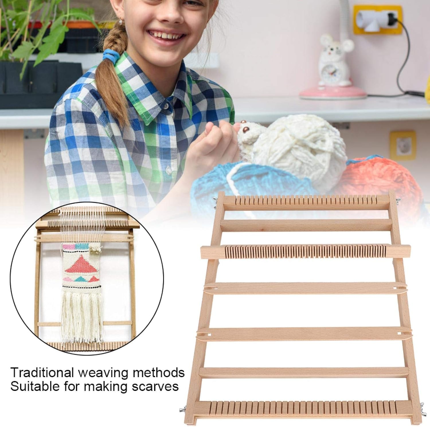 Weaving Frame Loom Kit,17.7"Hx13.8"W DIY Wooden Multi-Craft Weaving Loom Arts & Crafts Handmade Tapestry Weaver,Develops Creativity Weaving Frame Loom with Stand for Beginner image number 2