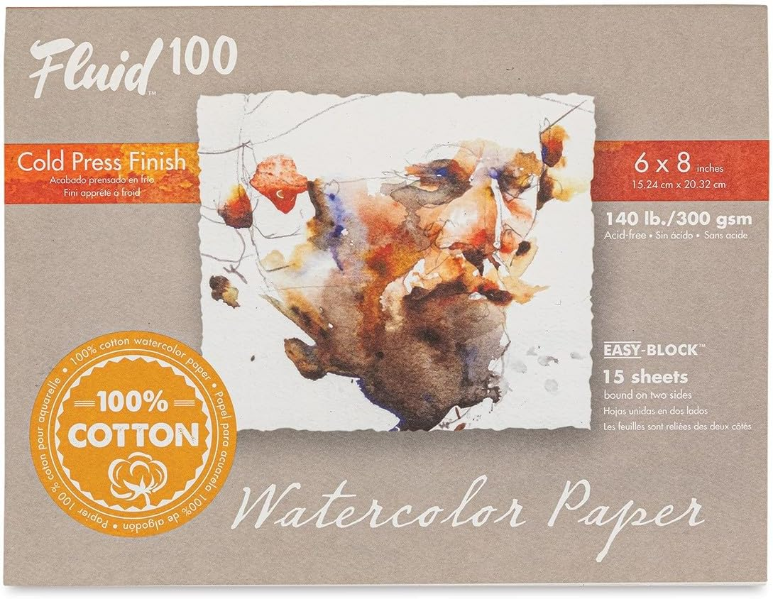 Speedball Fluid 100% Rag CP Watercolour Block Pad, 15 Sheets 9X12 Inches, Superior-Grade Material, Distinctive Textured Surface, Ideal for Watercolour Artistry