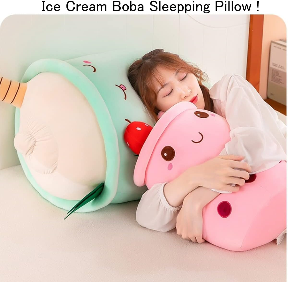 MDXMY Boba Plush Stuffed Bubble Tea Plush Pillow Soft Cute Pearl Milk Tea Hug Pillow(Pink Cream,19.6 Inches) image number 4