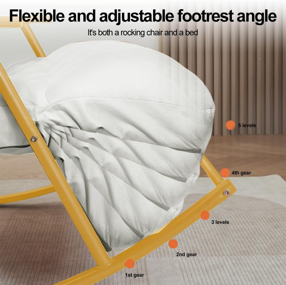 CHAOFLIGHT Double Rocking Chairs,Oversized Relax Chair 5 Speed Adjustable Recliner with Antifouling Upholstered and Armrests Reading Sofa for Living Room,Courtyard,Balcony (Beige Gold Legs) image number 4
