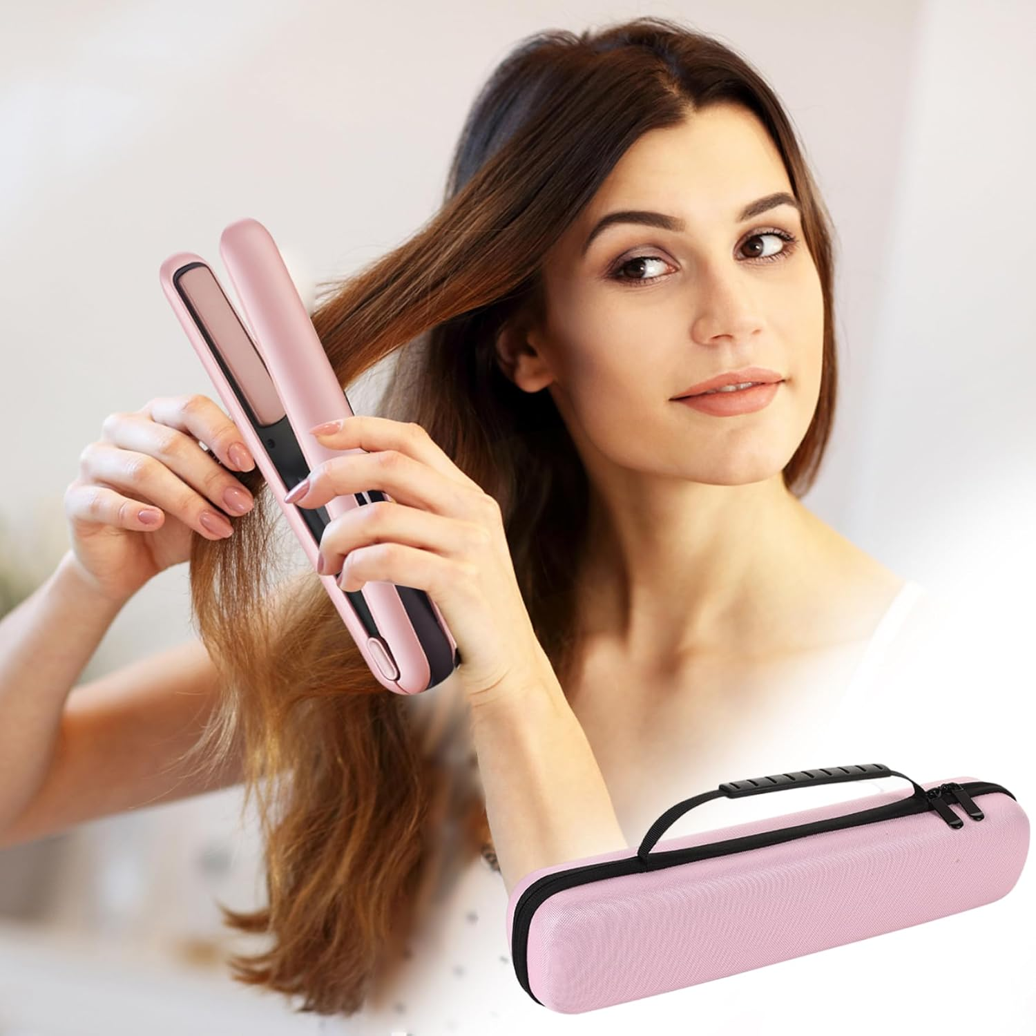 Curling Iron Travel Case, 14X2X3 Inch Portable Hair Tools Travel Bag, Oxford Cloth EVA Flannel Curling Iron Bag with Handle for Vacation, Hair Tools, Flat Case image number 4