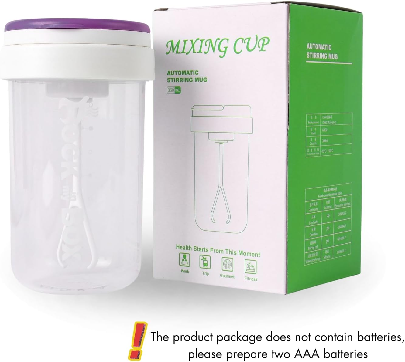 360Ml Electric Protein Shaker Bottle &ndash; Portable Automatic Mixer Cup, Bpa-Free Food Grade PP, Battery Operated, Ideal for Gym, Protein Shakes, and Meal Replacement Drinks (Purple) image number 3