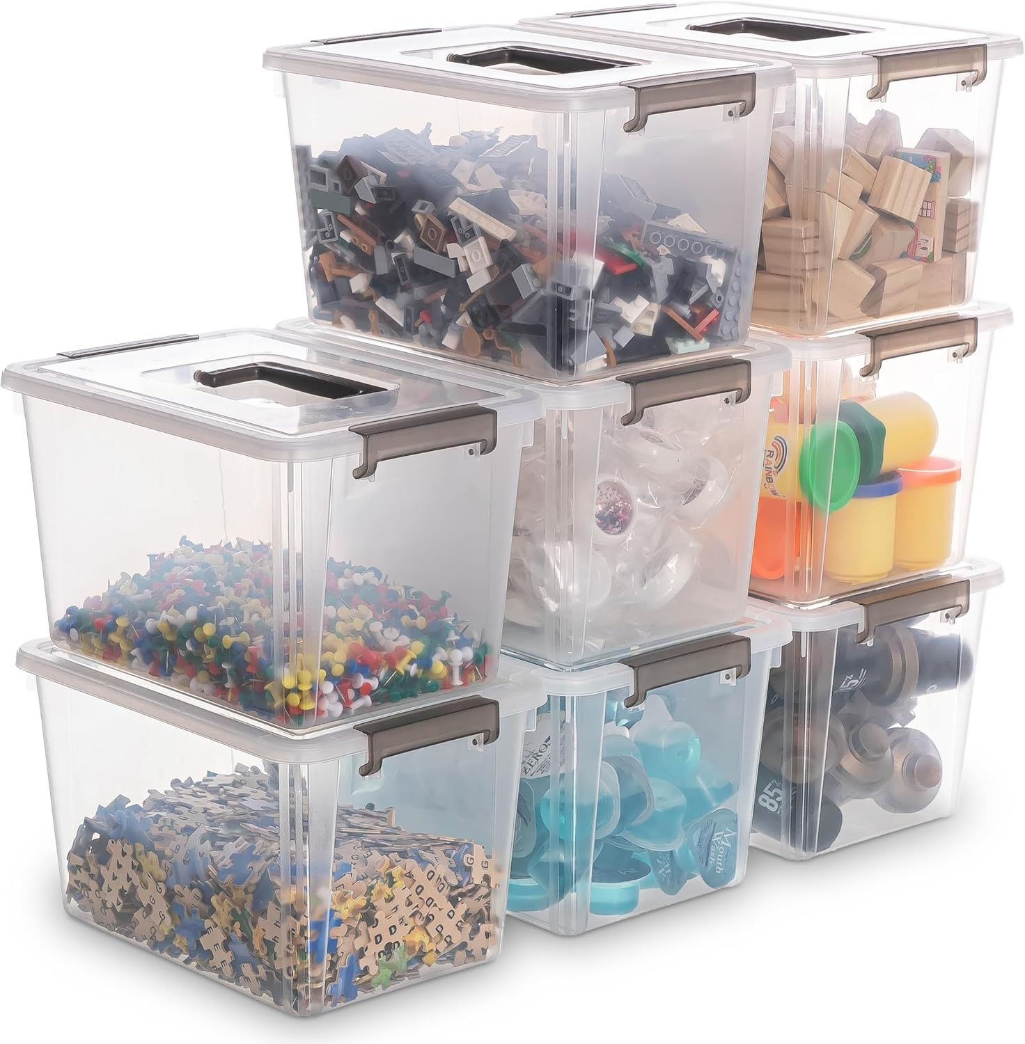 Citylife 8 Packs 5.3QT. Plastic Storage Bins with Latching Lids Clear Storage Box with Handle Stackable Stoage Containers for Organizing Toys, Crafts, Legos, Tools image number 4