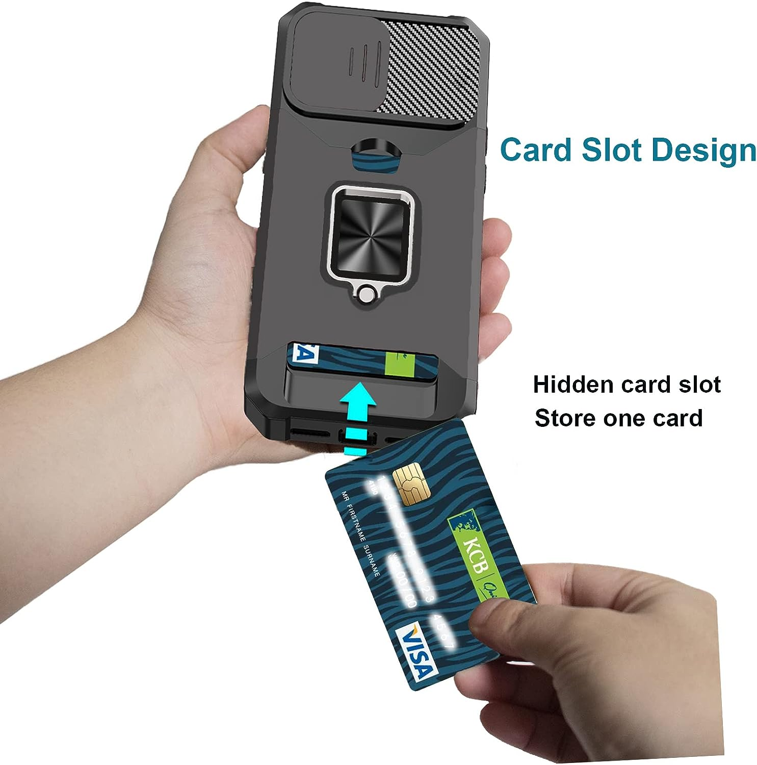 For Iphone 13 Mini Case with [Card Holder] and [Slide Camera Cover][360&deg; Rotate Ring Kickstand] Heavy Duty Protective Phone Cover Case for Iphone 13 Mini-Black image number 6