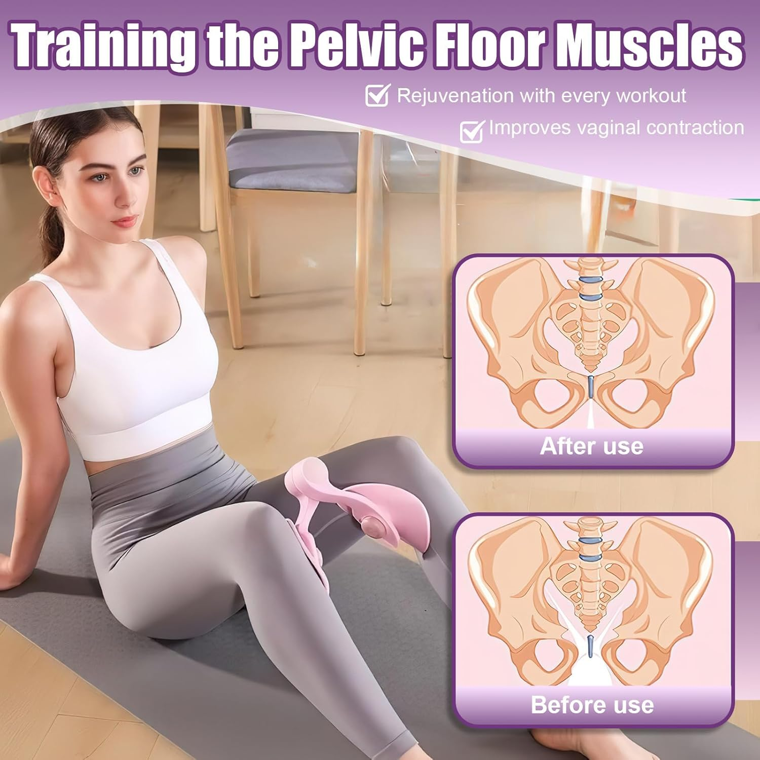 Thigh Exerciser for Women, Thigh Master Exercise Equipment for Home,Pelvic Floor Trainerfor Home, Gym, Postpartum Rehabilitation (Purple) image number 2