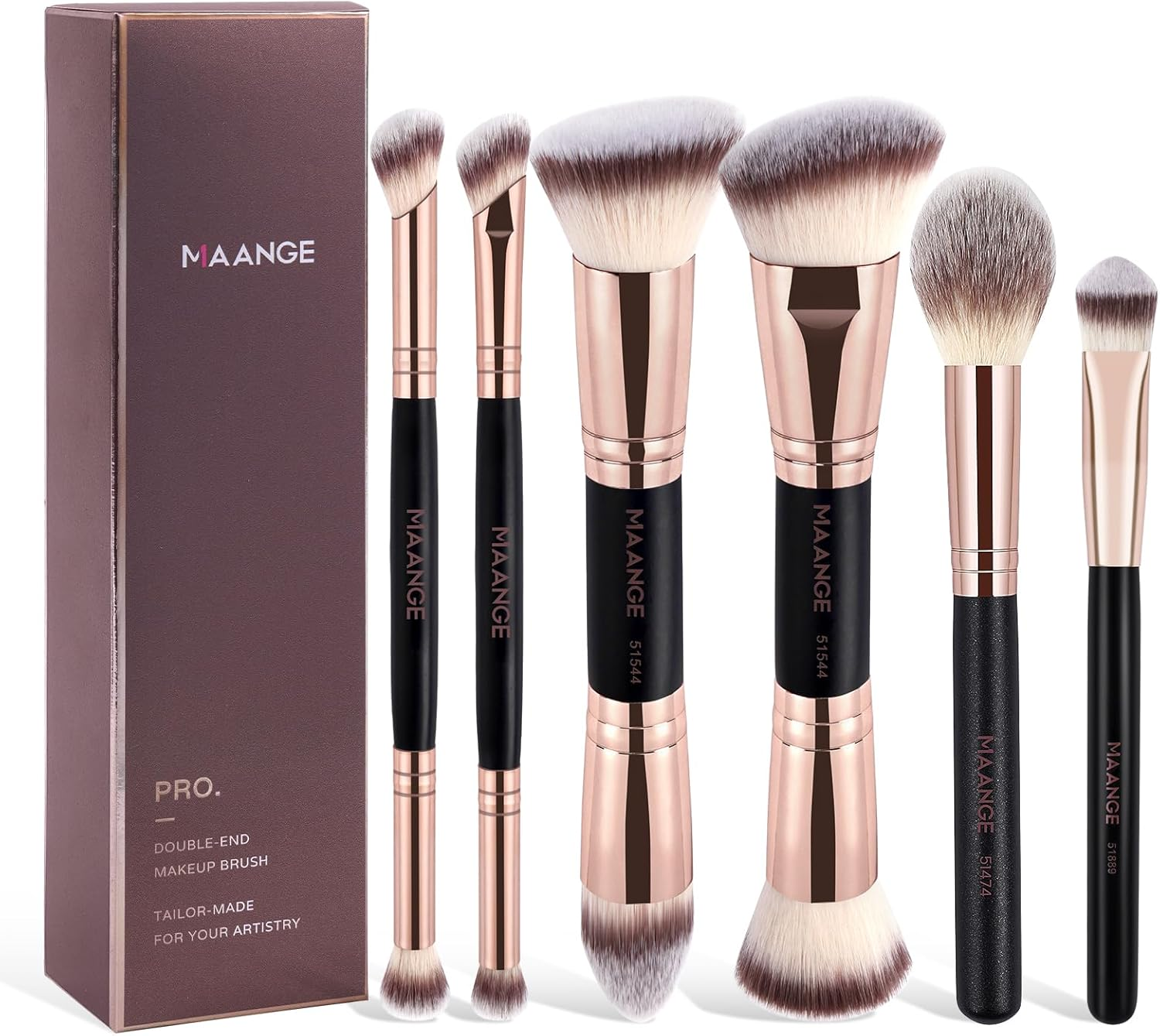 MAANGE 6 PCS Makeup Brushes Set Double Sided Makeup Brushes for Foundation Concealer Blush Eyeshadow Powder Blending Eyebrow Eyeliner Make up Brushes (Black)