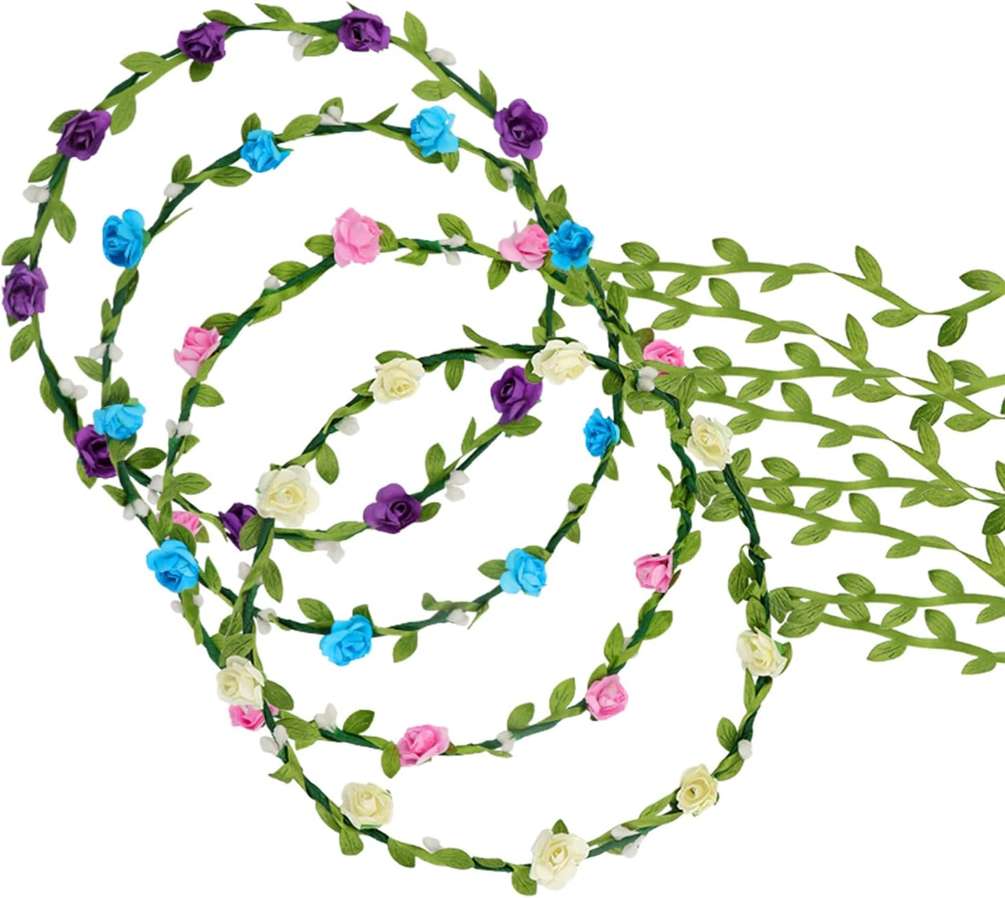 Srotmirw 4 Pcs Flower Crown with Rose for Women Girls for Halloween Hair Accessories in Pink Blue Purple and White image number 1