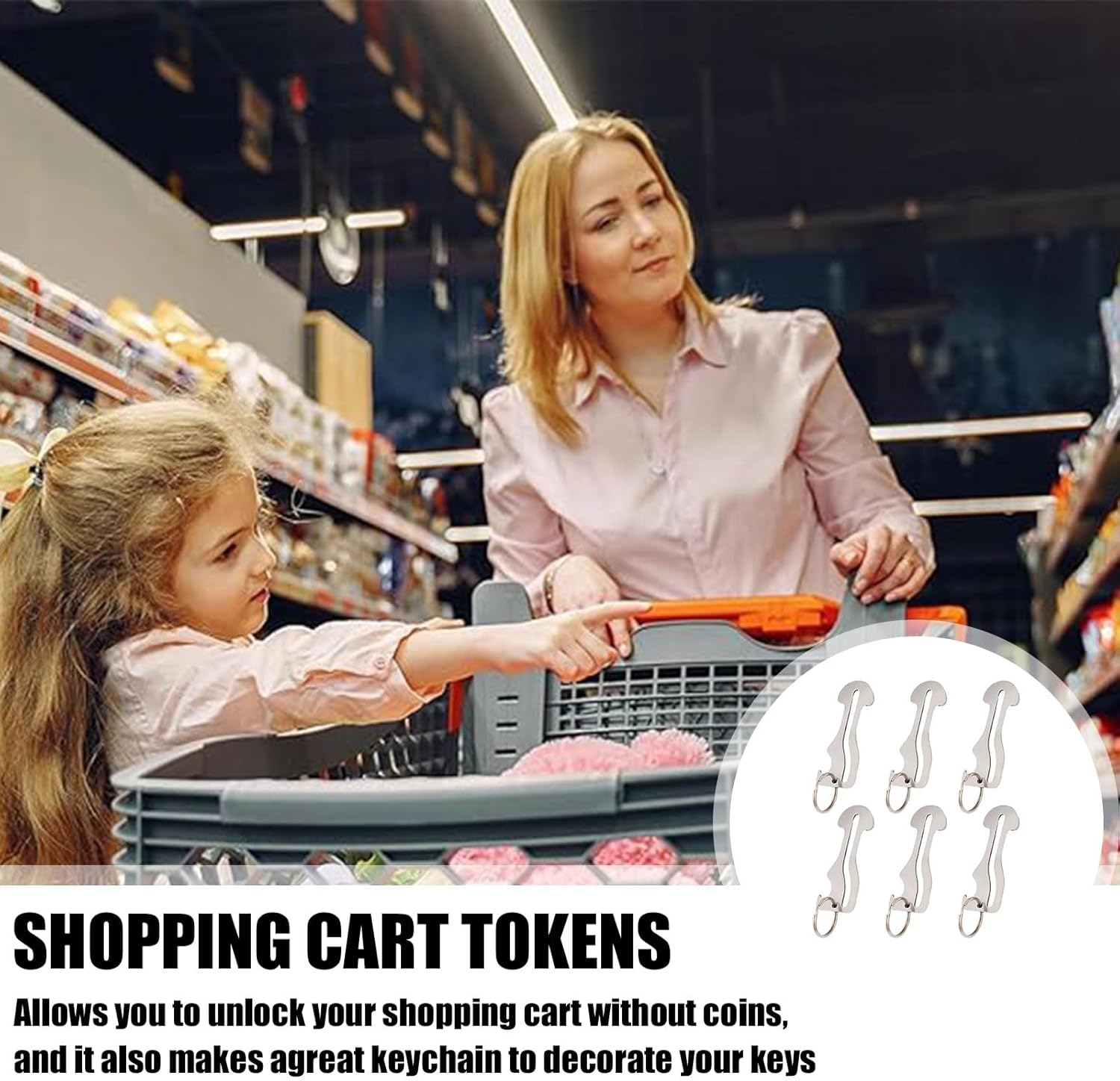 Xolixorium 6Pcs Stainless Steel Trolley Key, Metal Cart Unlock Tool with Keychain Ring, Shopping Cart Release Key for Retail Stores, 6 Pack image number 2