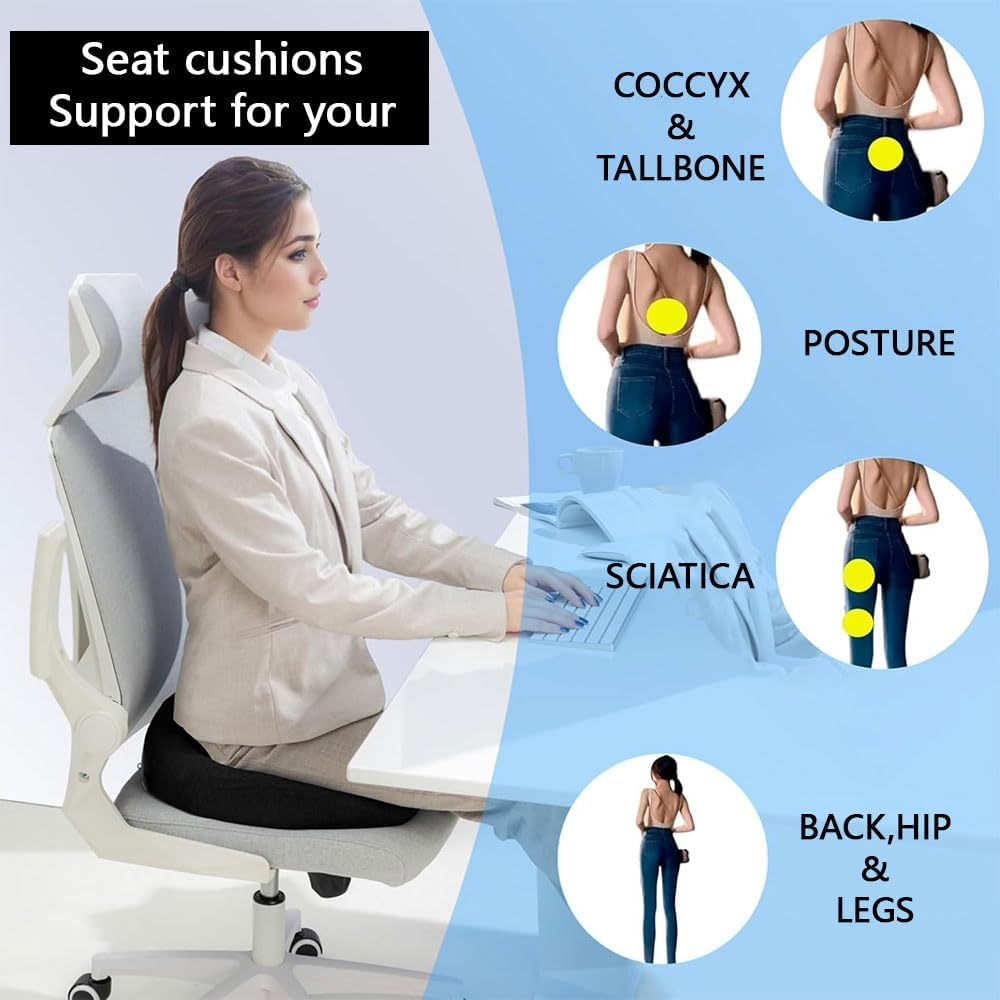 Car Booster Seat Cushion &ndash; Heightening Seat Pad for Car, Office, or Wheelchair &ndash; Posture Support, Portable Height Boost for Short Drivers, Vision & Fatigue Relief (Black) image number 1