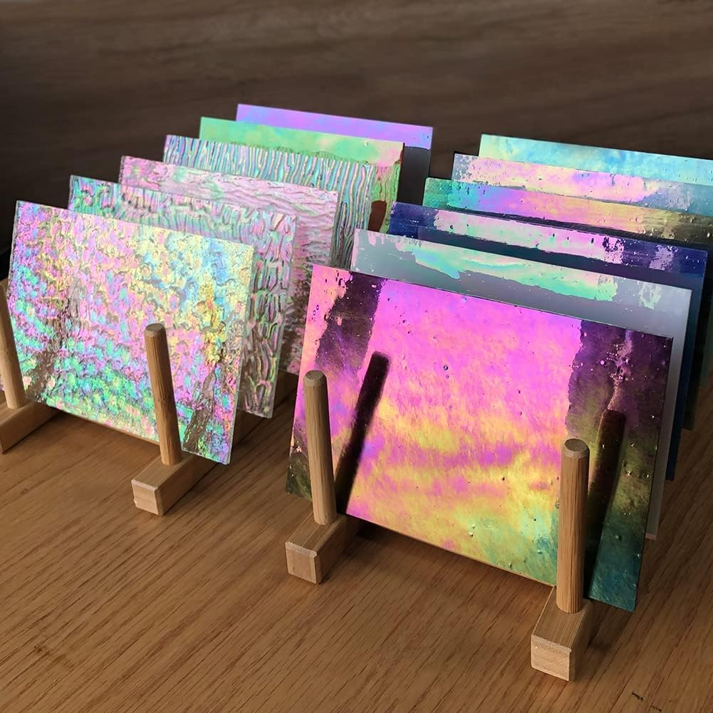 LITMIND 12 Sheets Iridescent Glass Stained Glass Sheets, 4X6 Inch Glass Mosaic Tiles for Crafts, Cathedral Art Glass Pack, Assorted Colors (Iridized Opaque & Translucent Textures) image number 4