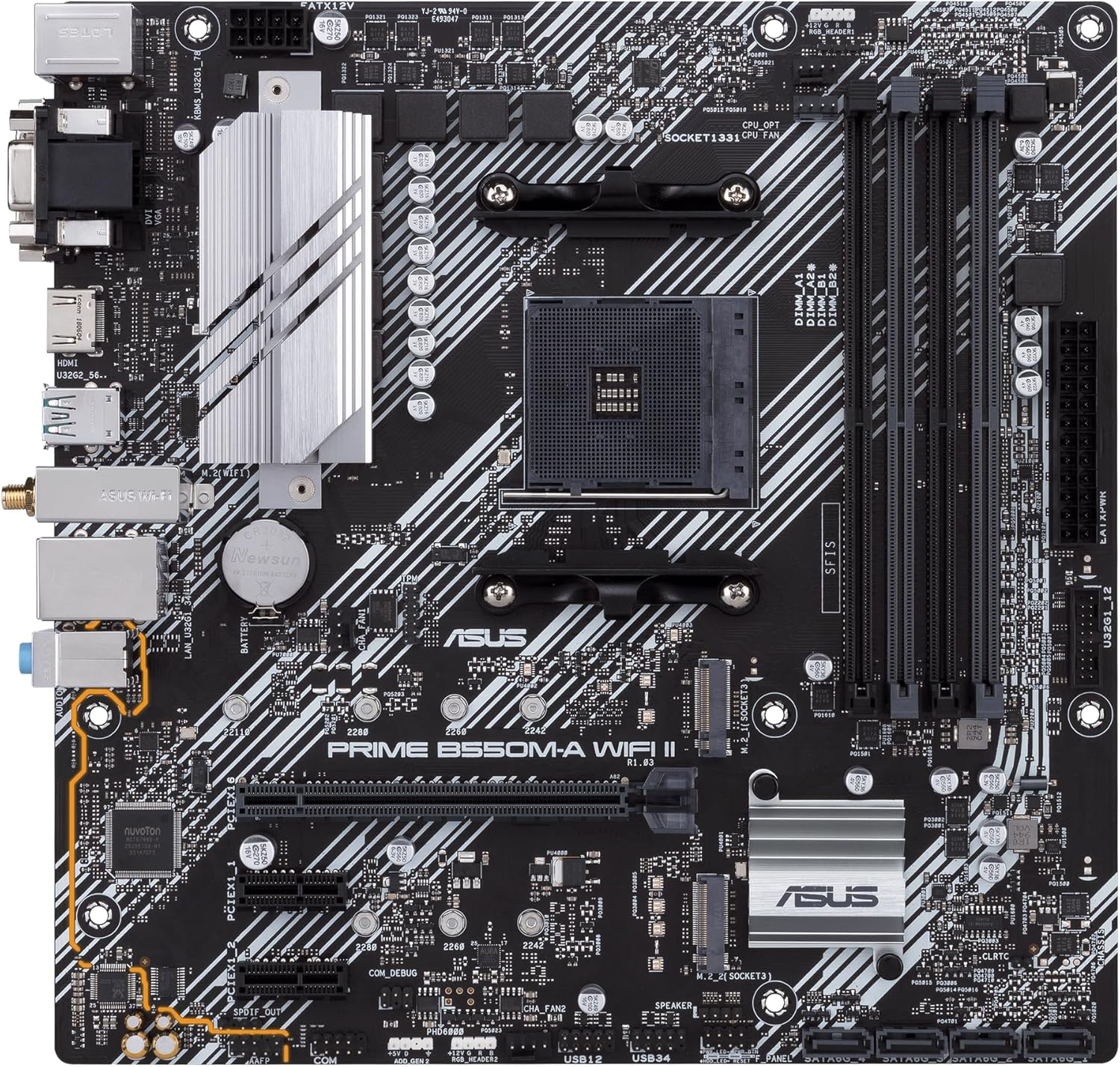 ASUS Prime B550M-A Wifi II Motherboard Microatx, AMD B550, Socket AM4, DDR4, PCI 4.0, LAN Realtek 1Gb, Wifi 6 (802.11Ax), 2Xm.2, 4Xsata 6Gb/S, 2Xusb 3.2 Gen 2, Support Aura Sync RGB, Black image number 4